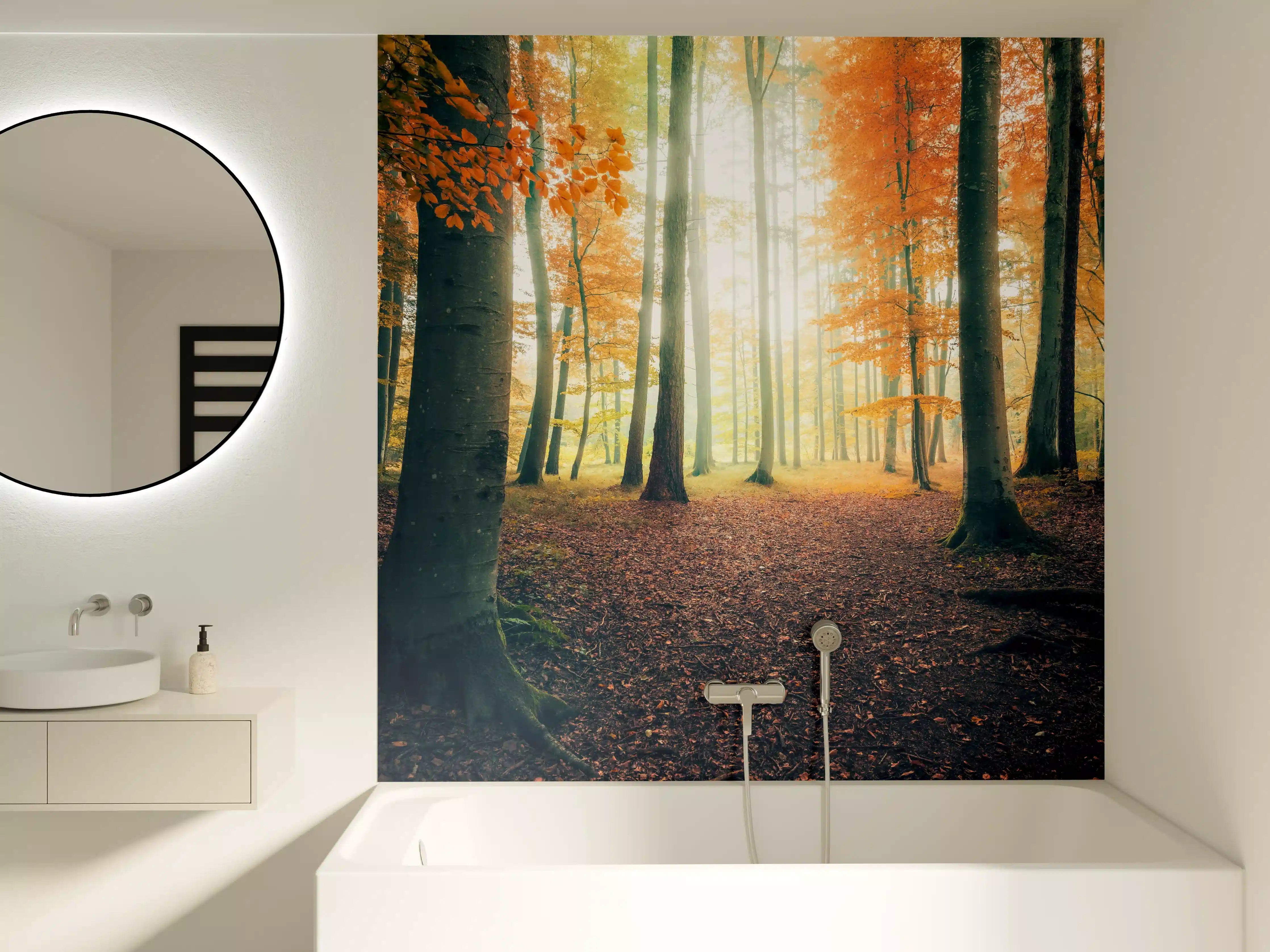 Badewannen-Rückwand - Dunkler Wald im Herbst