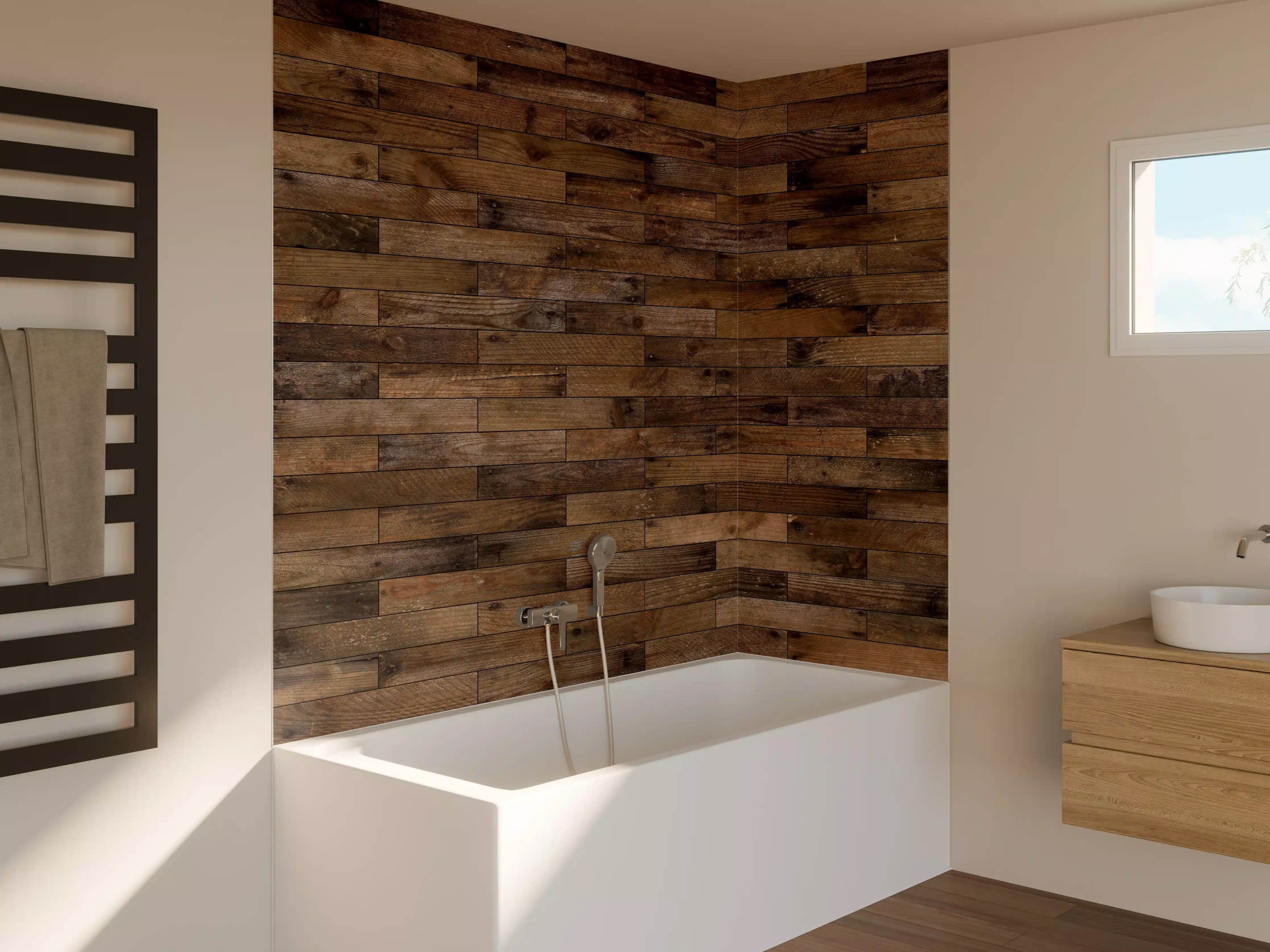 Badewannen-Rückwand - Dunkles Holzmuster
