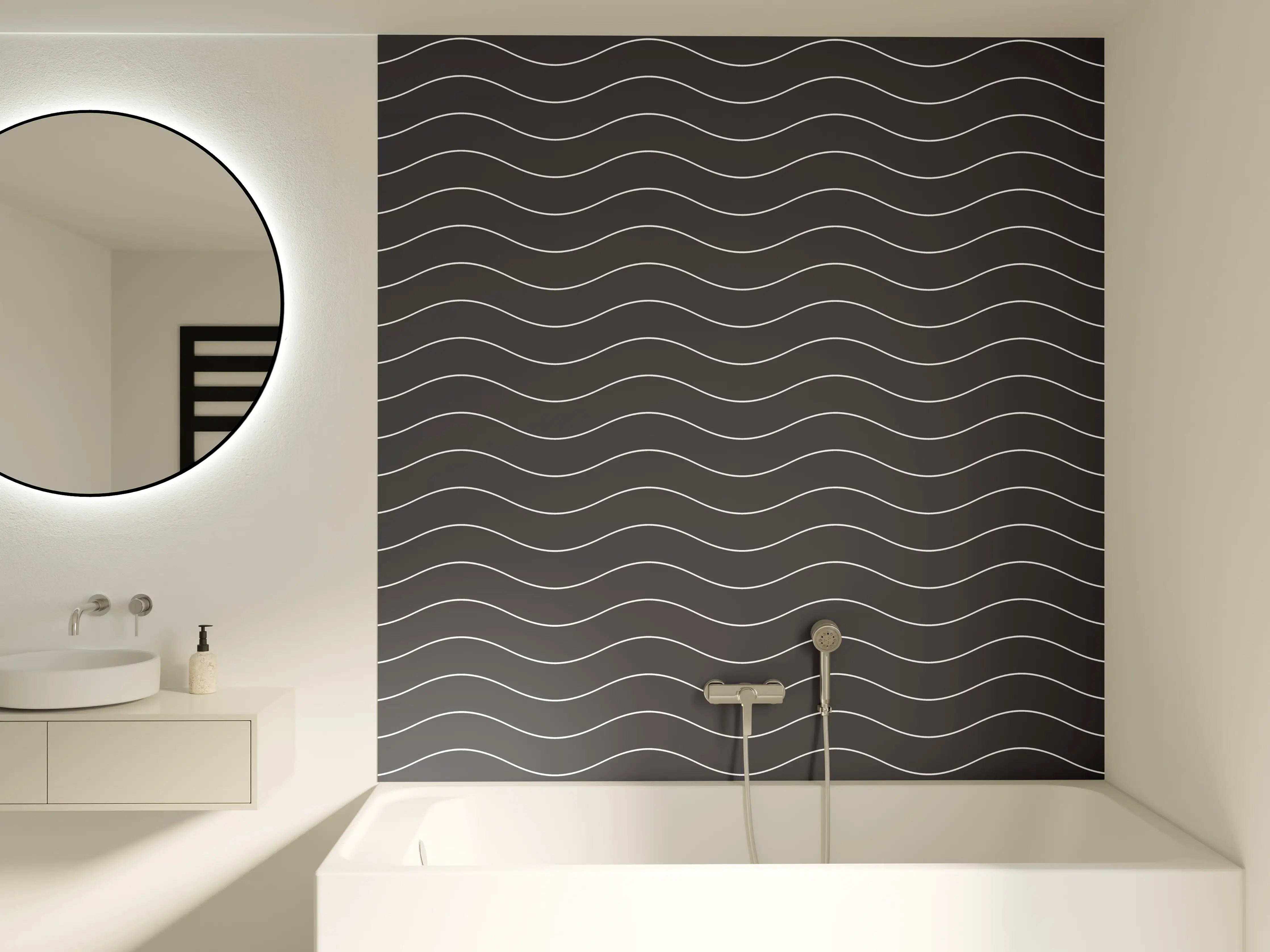 Badewannen-Rückwand - Dunkles Wellenmuster mit eleganter Textur