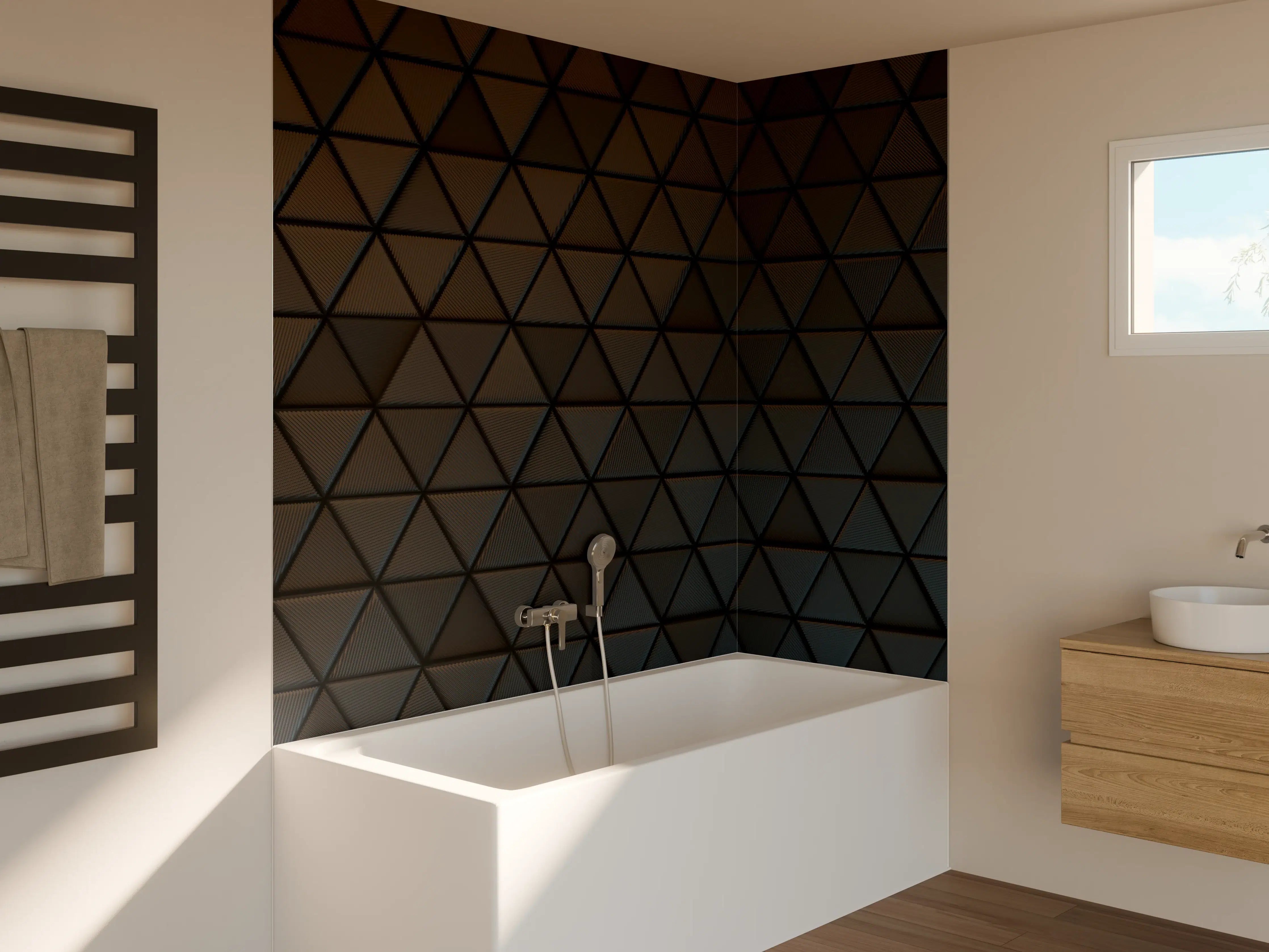 Badewannen-Rückwand - Dunkles geometrisches Muster in Triangle-Design