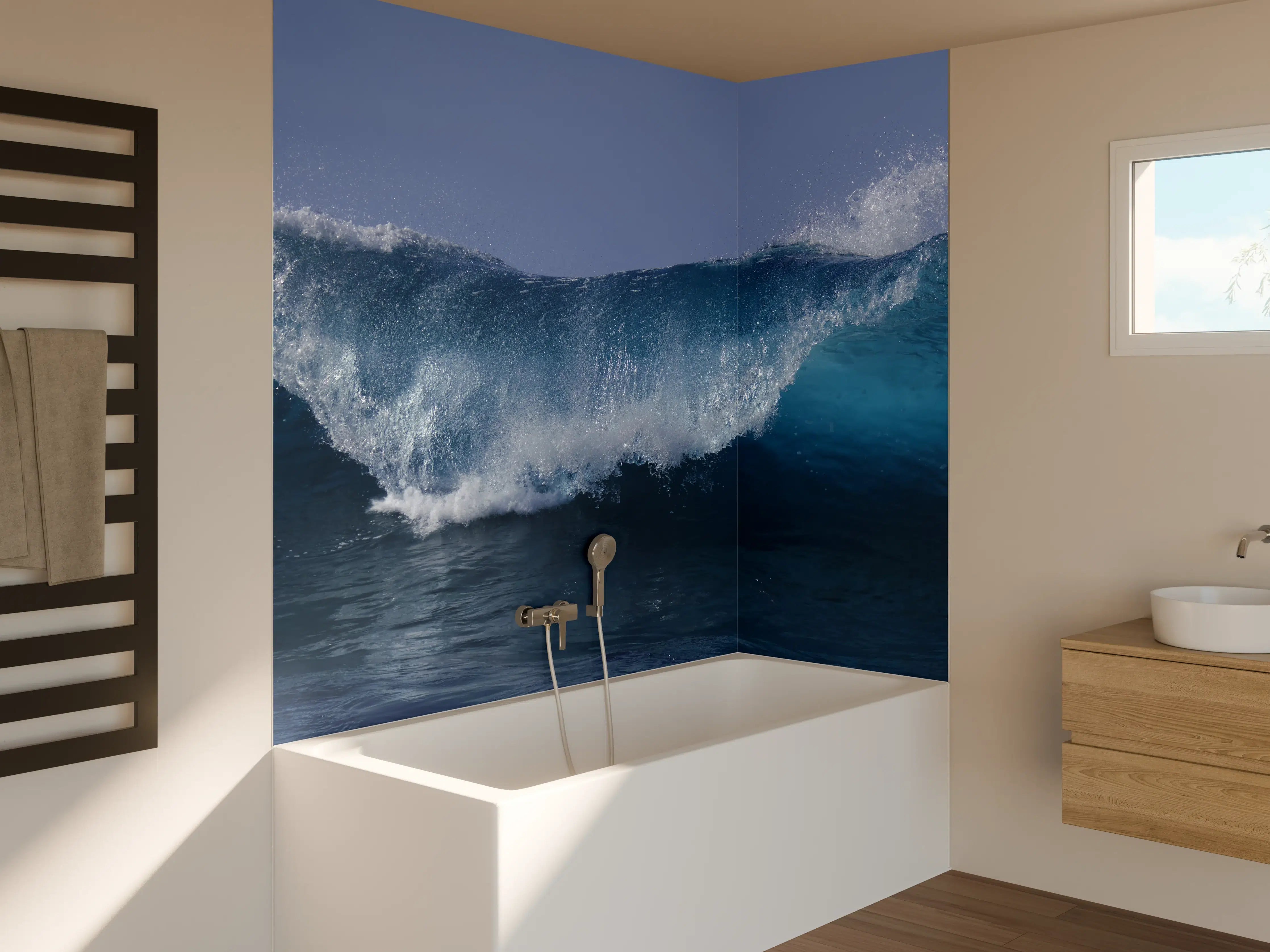 Badewannen-Rückwand - Dynamische Meereswelle in Blau