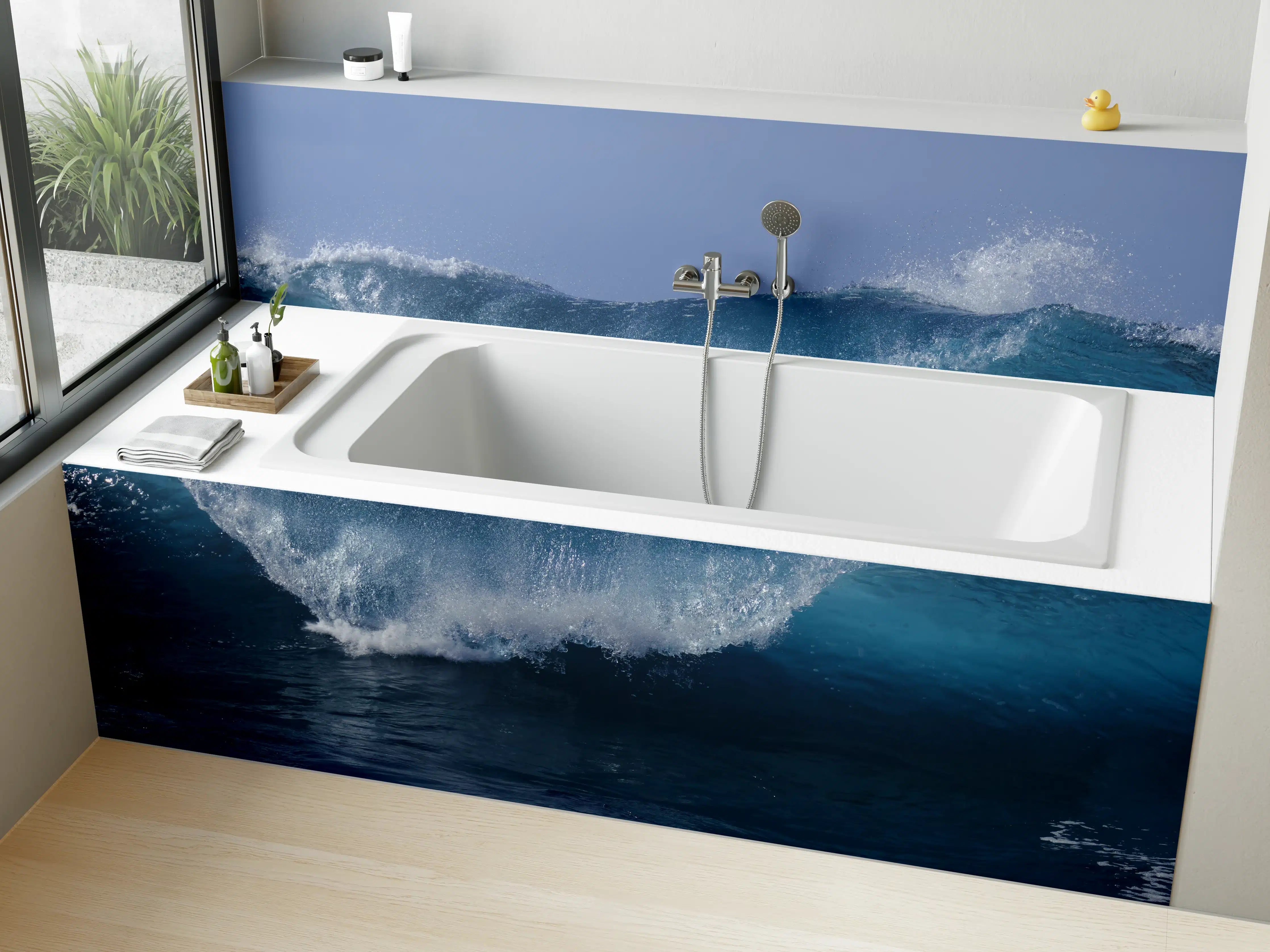 Badewannen-Rückwand - Dynamische Meereswelle in Blau