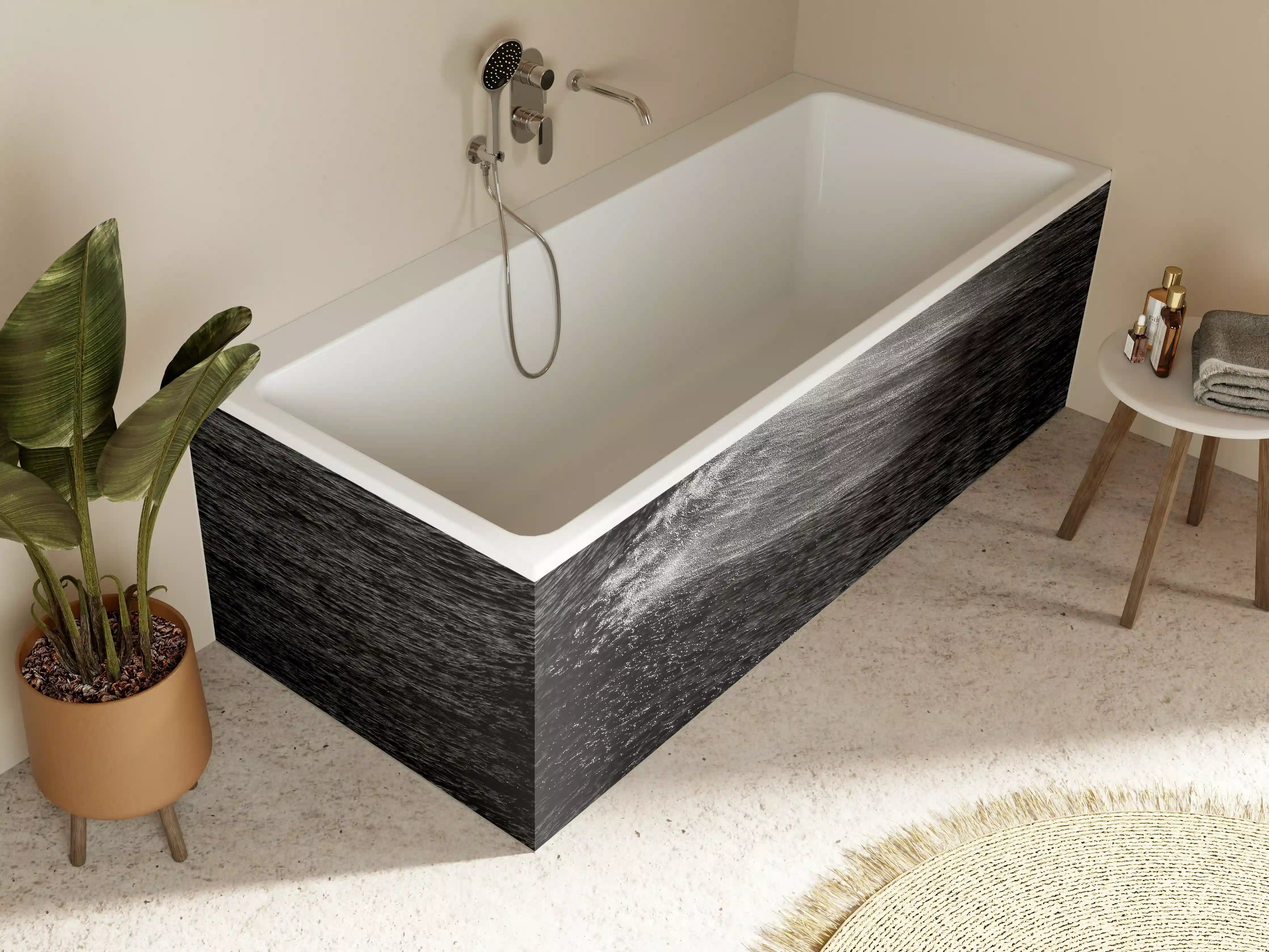 Badewannen-Rückwand - Dynamische Meerwellen Monochrom