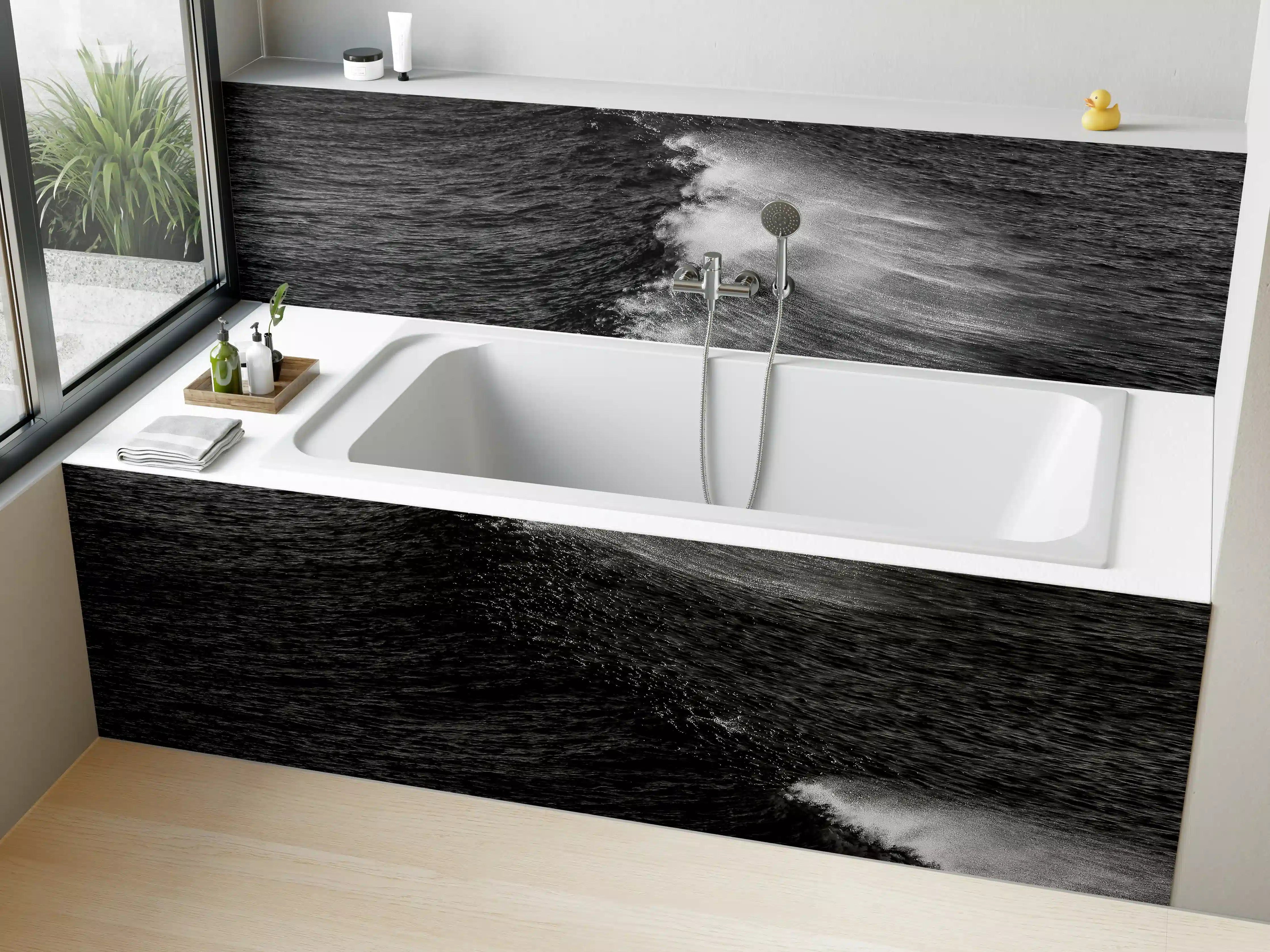 Badewannen-Rückwand - Dynamische Meerwellen Monochrom