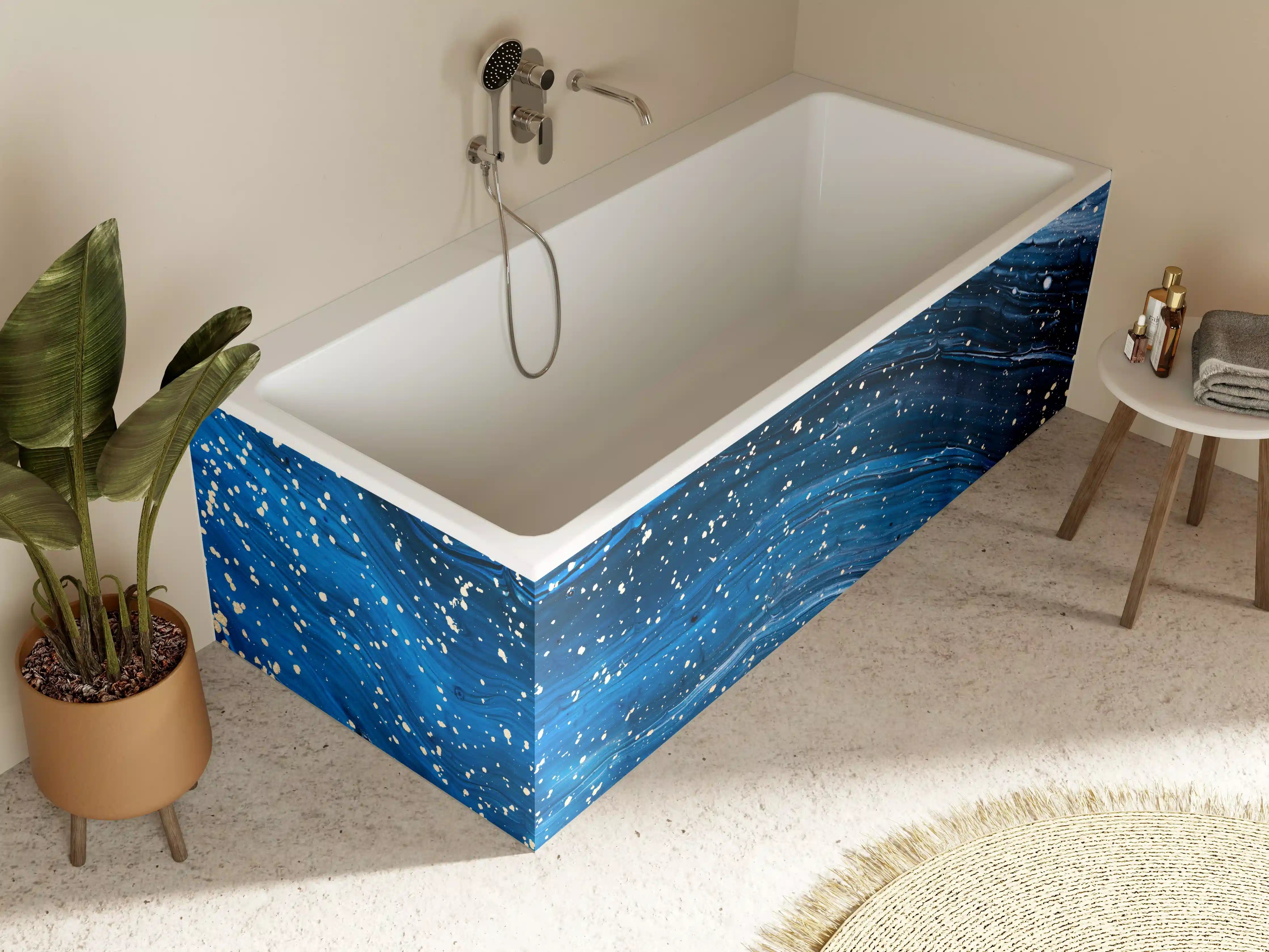 Badewannen-Rückwand - Dynamische Wasserströme in Blautönen