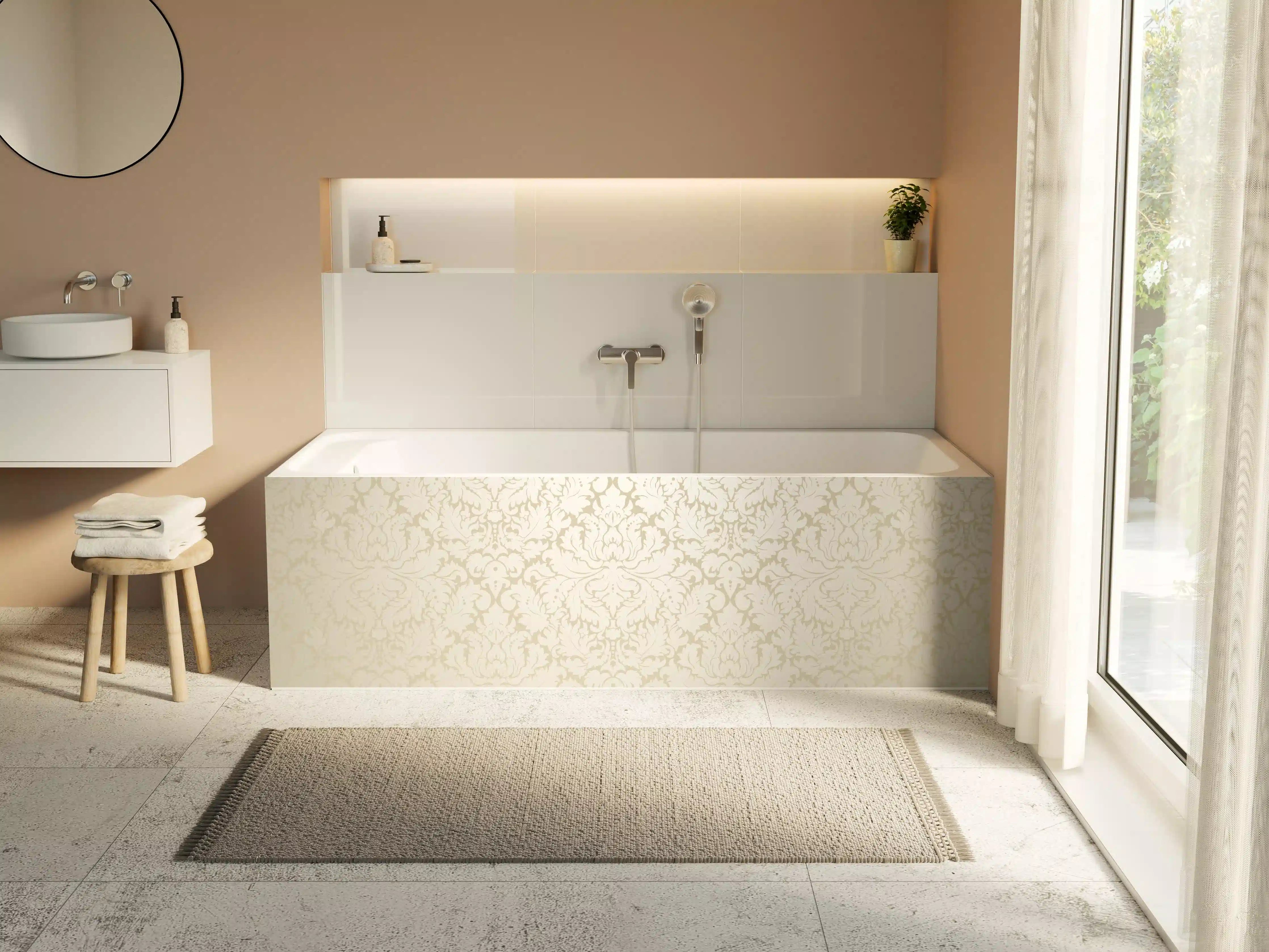 Badewannen-Rückwand - Edle Creme-Gold Damast-Tapete