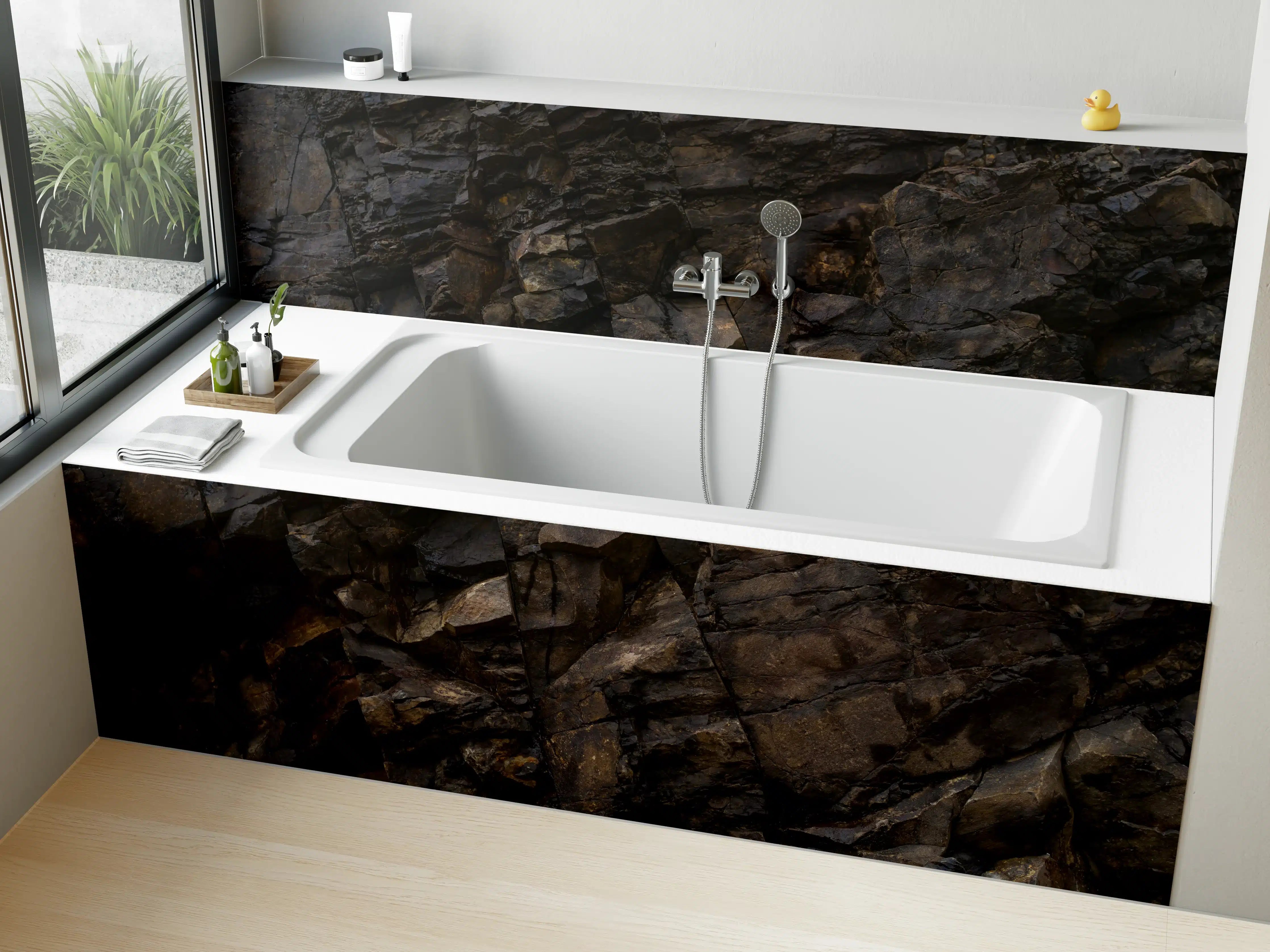 Badewannen-Rückwand - Edle Dunkle Steintextur