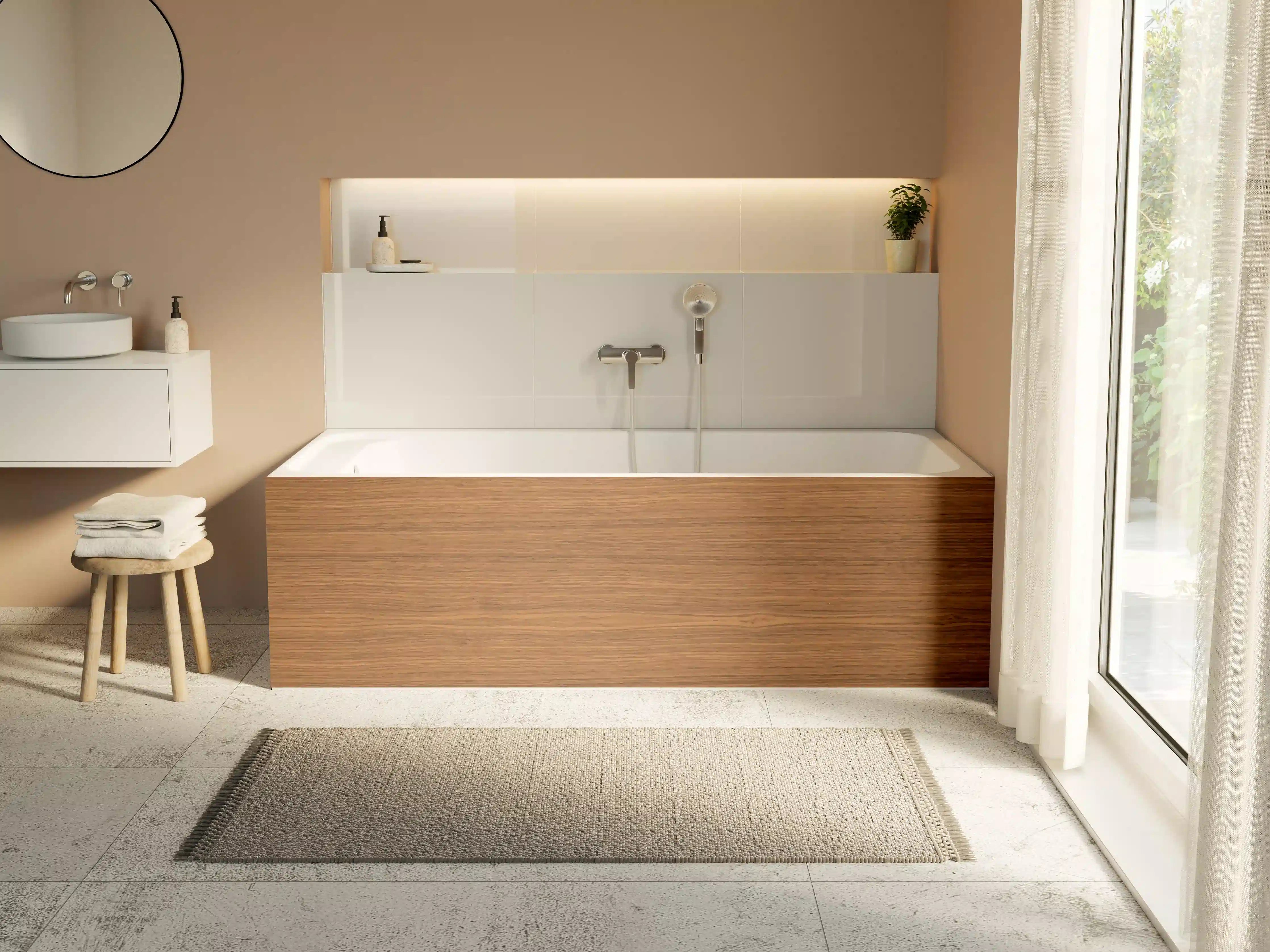 Badewannen-Rückwand - Edle Holzoptik Dunkelbraun Textur