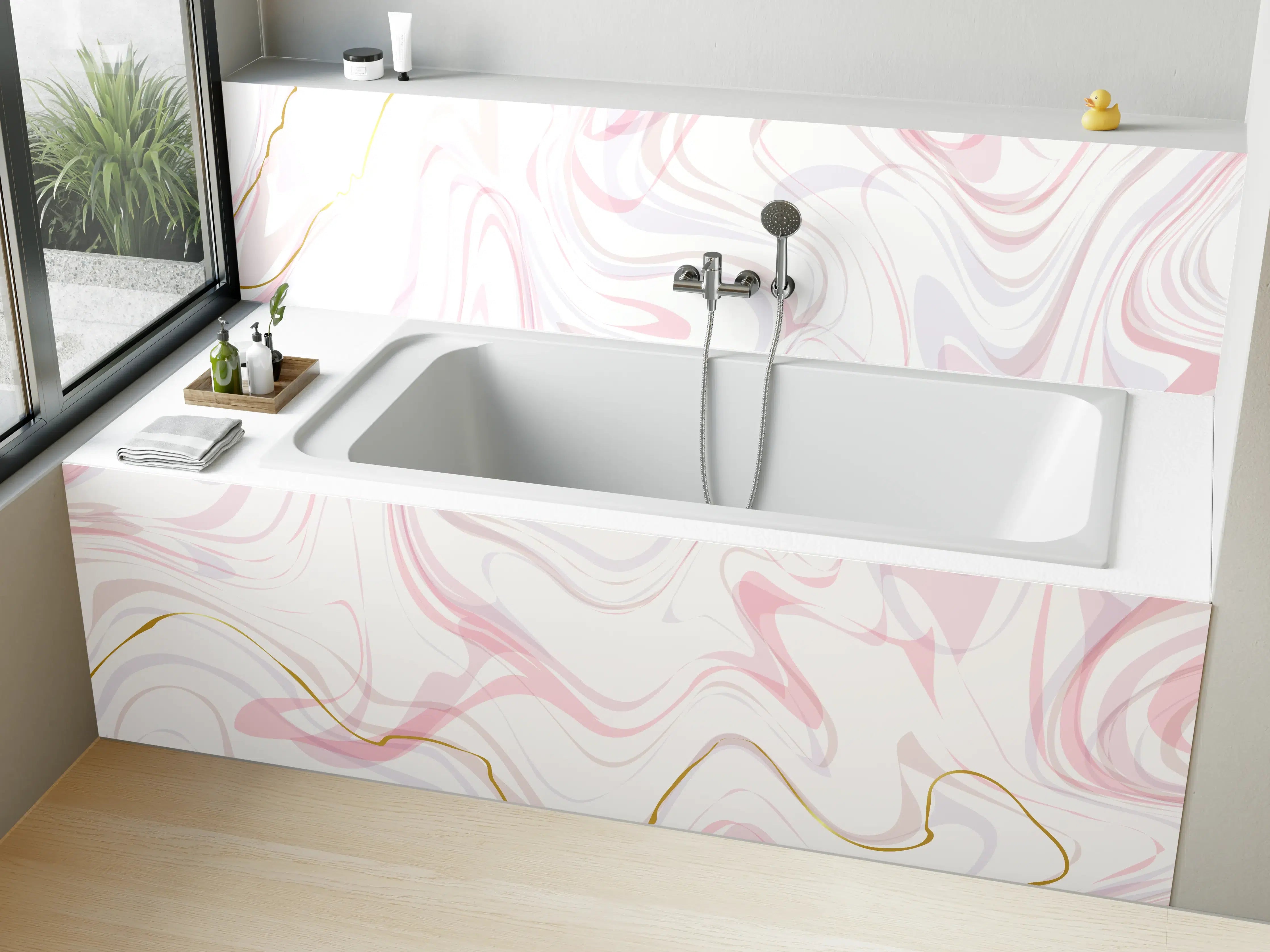 Badewannen-Rückwand - Edle Marmoroptik in Rosé-Weiß