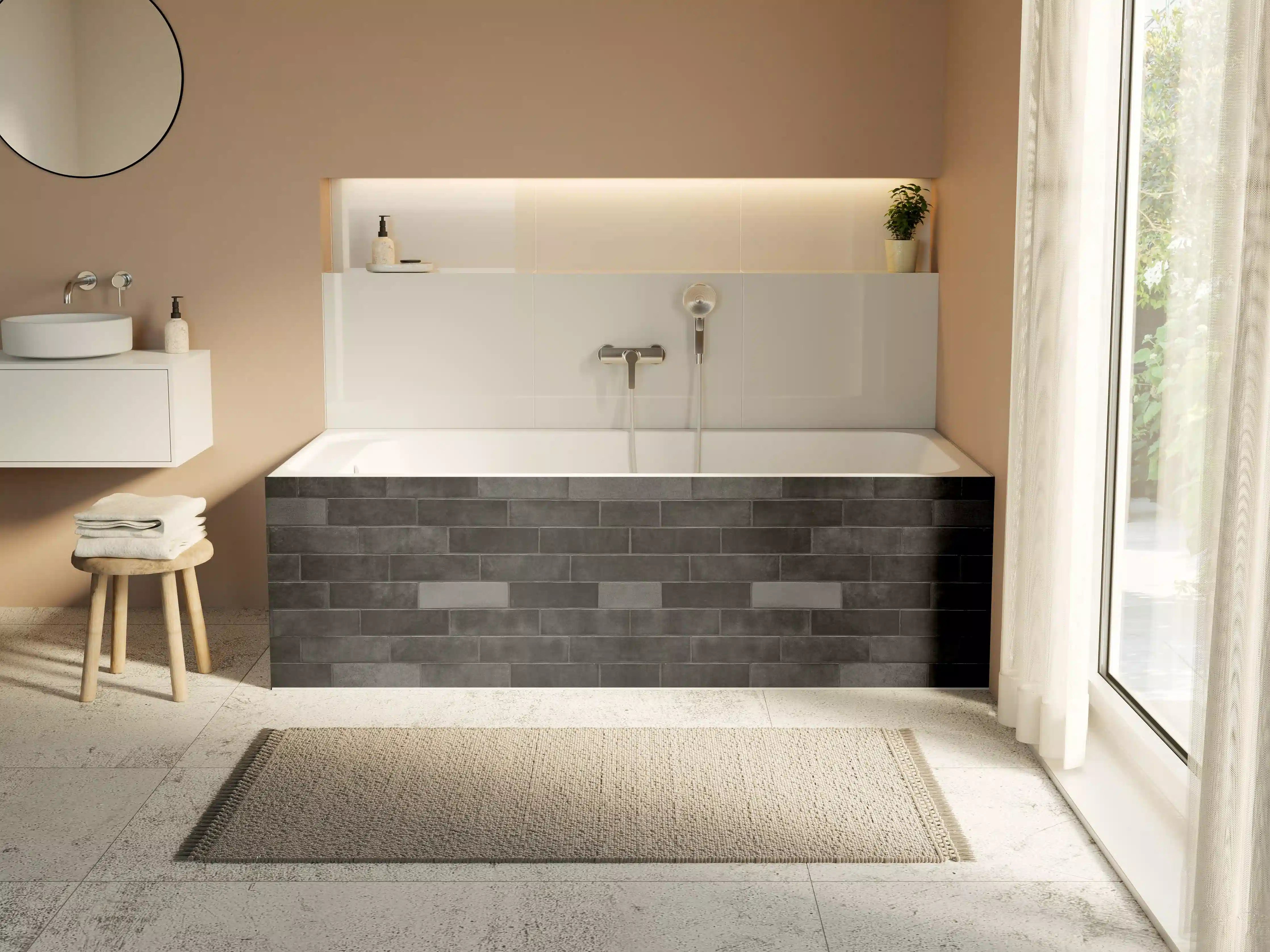 Badewannen-Rückwand - Edle Schwarze Ziegel