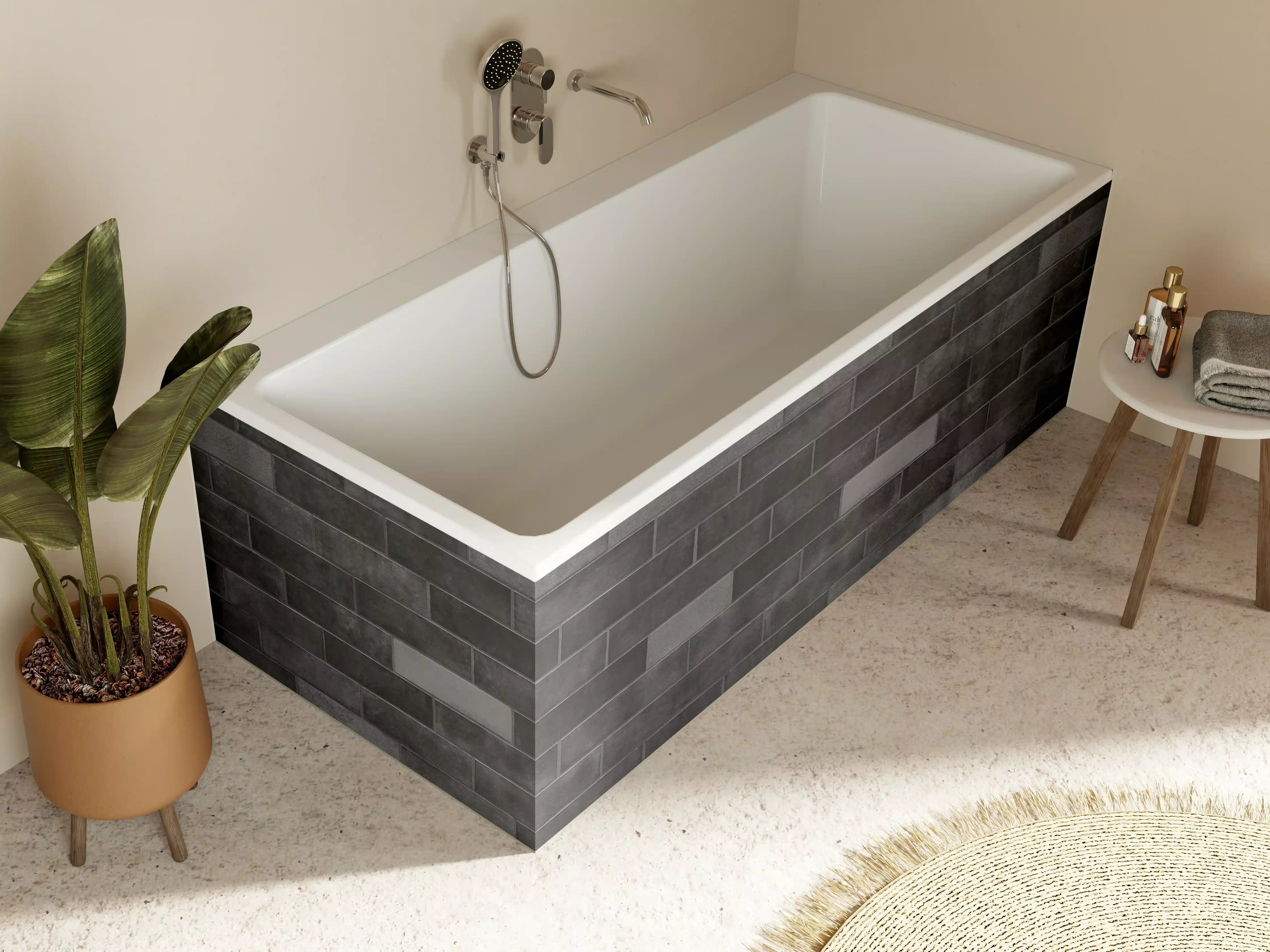 Badewannen-Rückwand - Edle Schwarze Ziegel