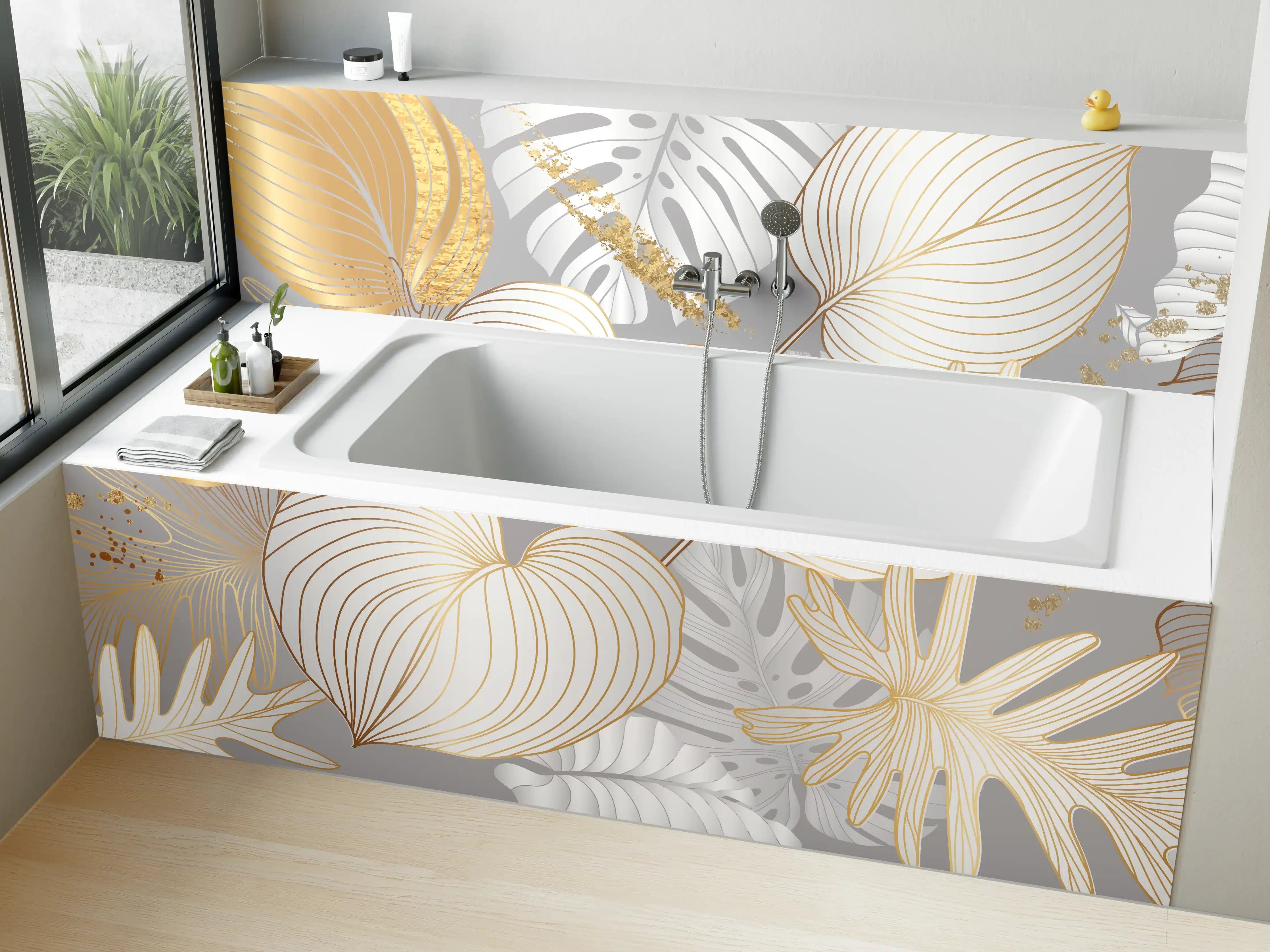 Badewannen-Rückwand - Edles Gold-Blatt-Design