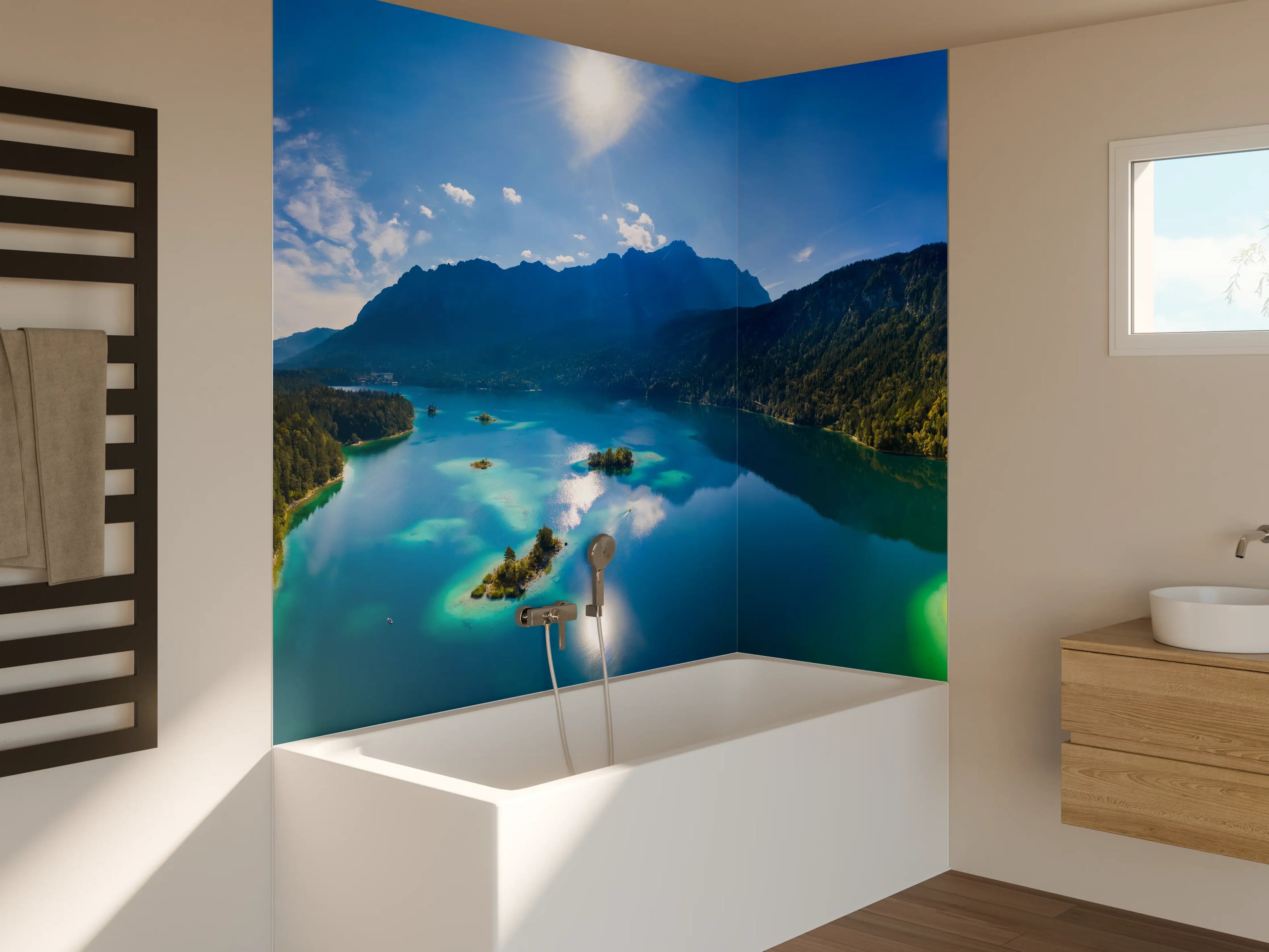 Badewannen-Rückwand - Eibsees mit der Zugspitze im Hintergrund