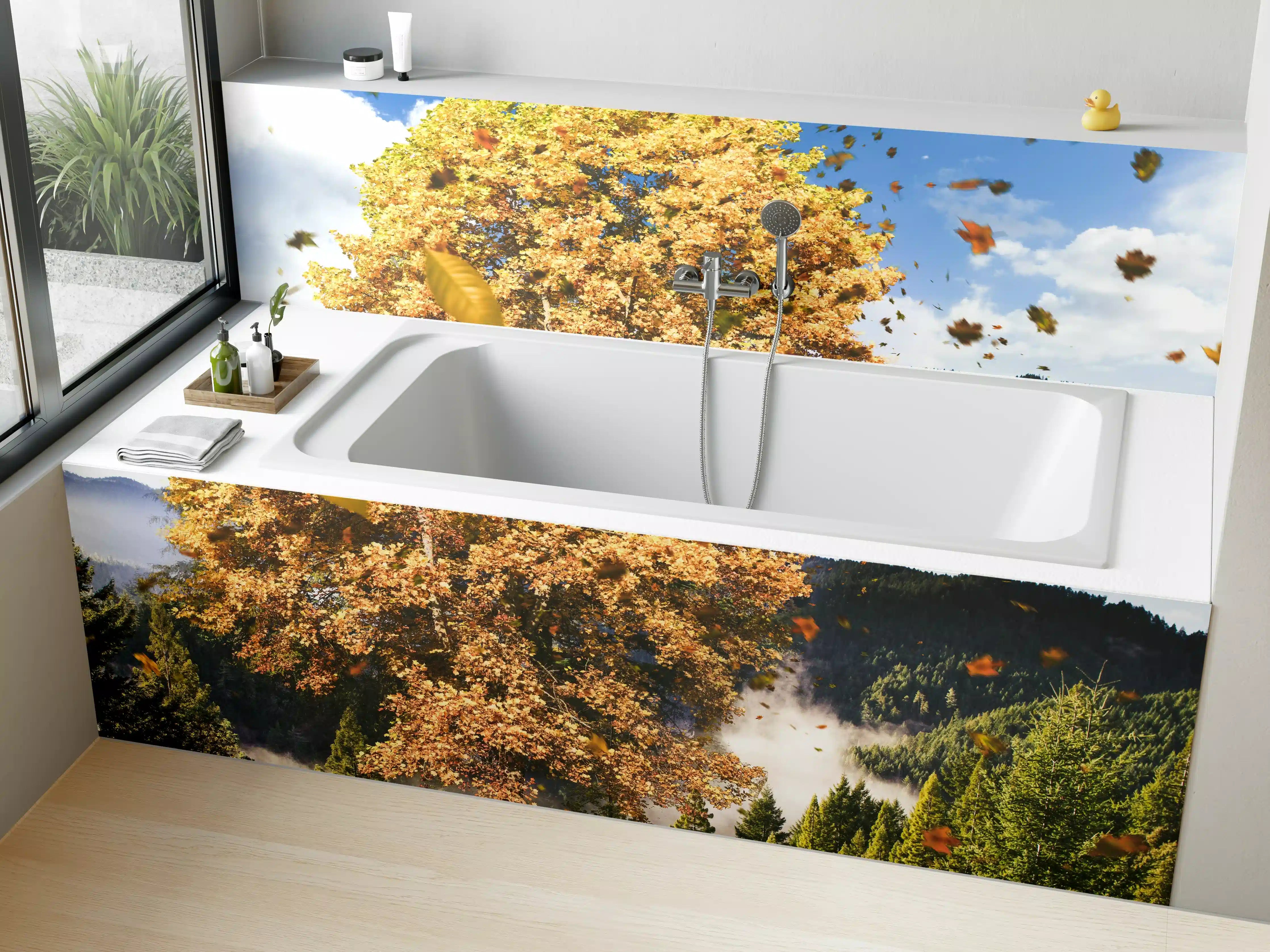Badewannen-Rückwand - Einzelner Herbst Baum im Wald bei Wind