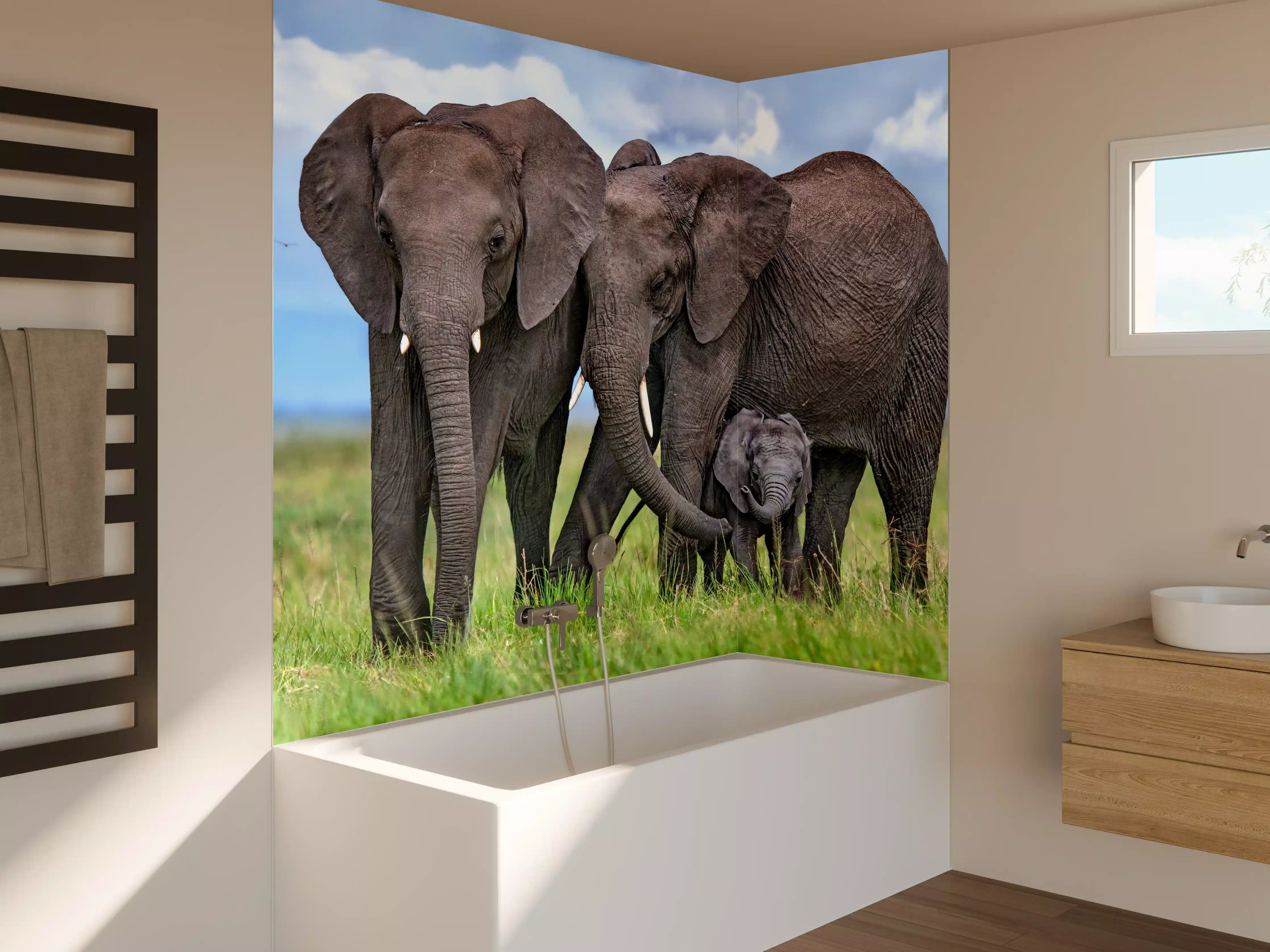 Badewannen-Rückwand - Elefanten Familie - Afrika