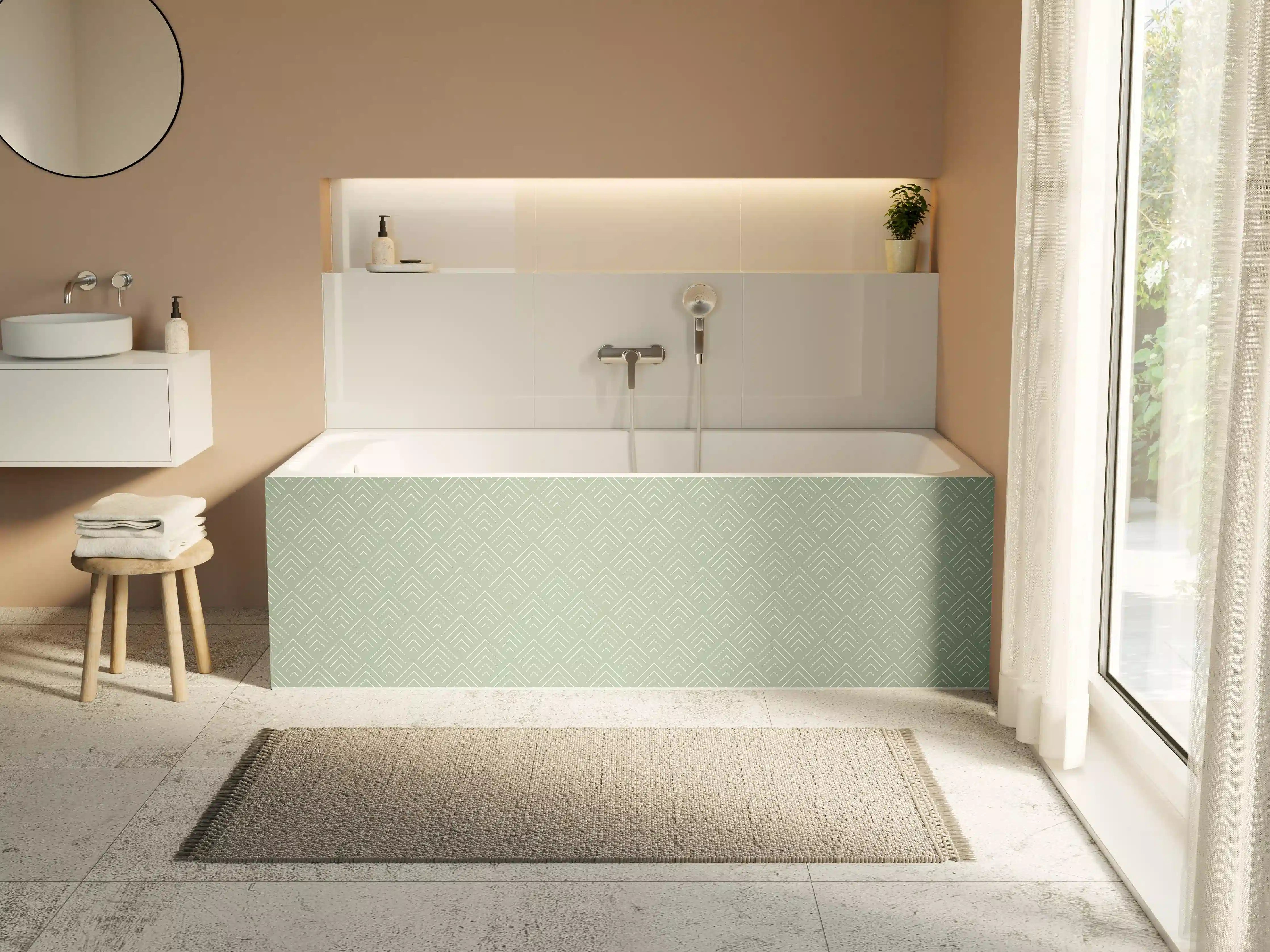 Badewannen-Rückwand - Elegant Mintgrün Muster mit dezenten Linien