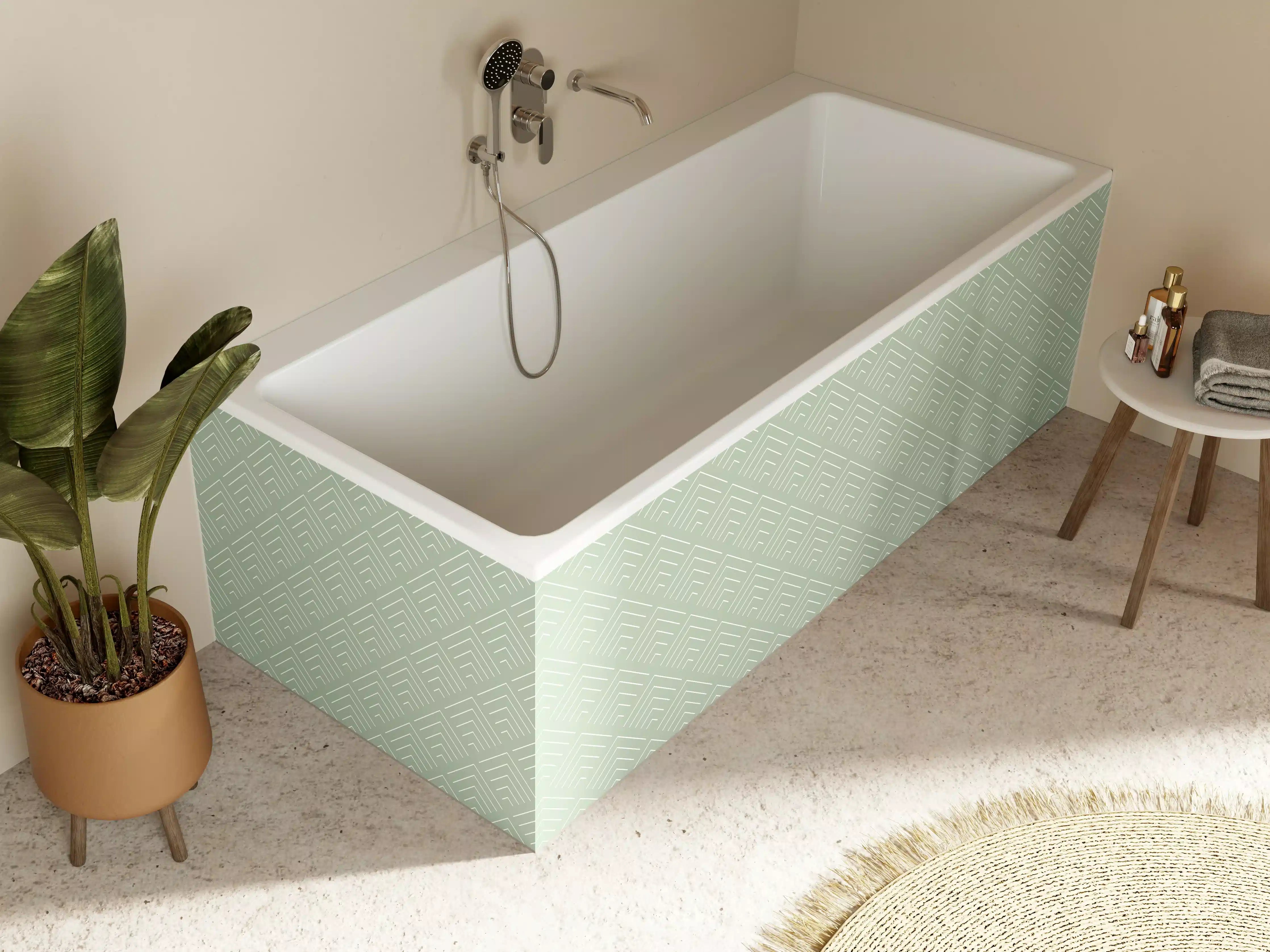Badewannen-Rückwand - Elegant Mintgrün Muster mit dezenten Linien