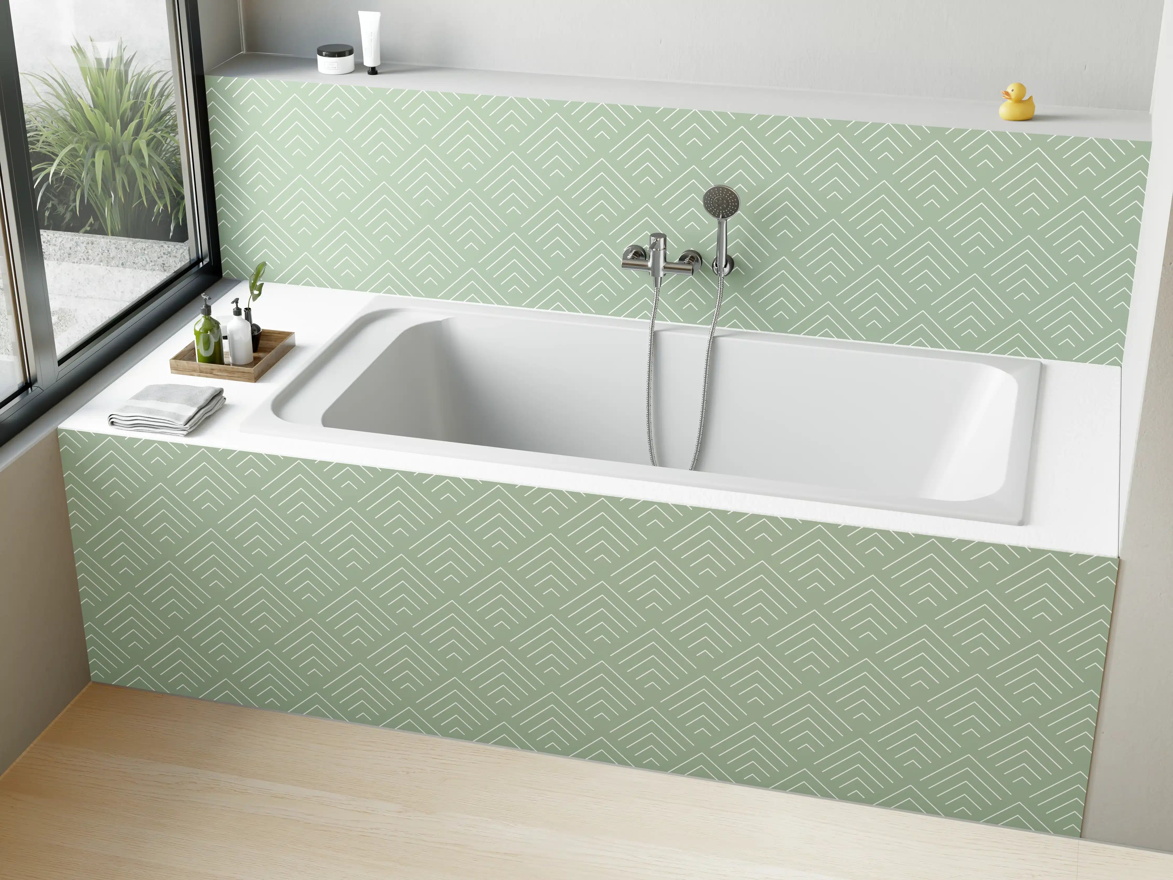 Badewannen-Rückwand - Elegant Mintgrün Muster mit dezenten Linien