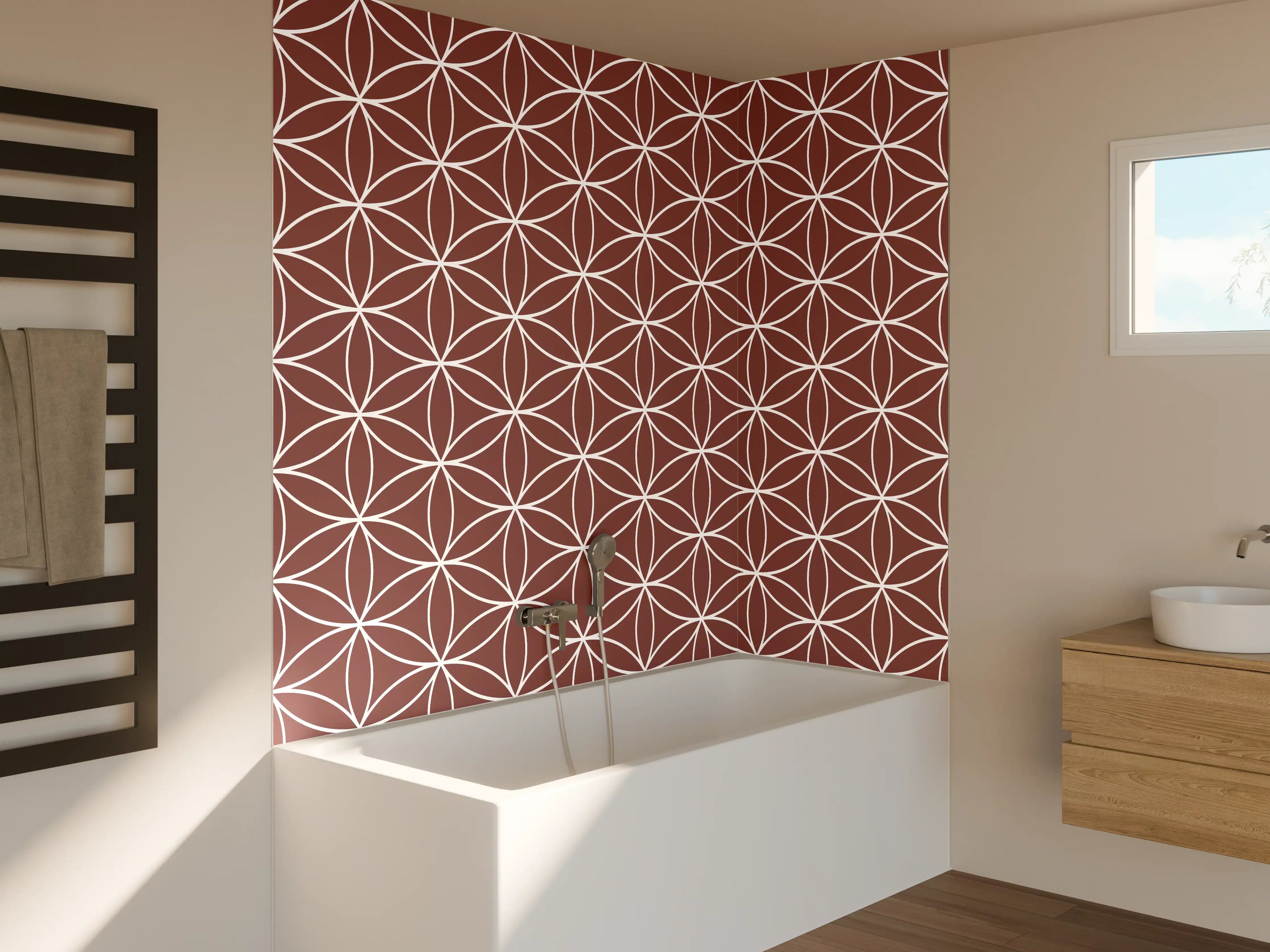 Badewannen-Rückwand - Elegant Rosa Blütenmuster