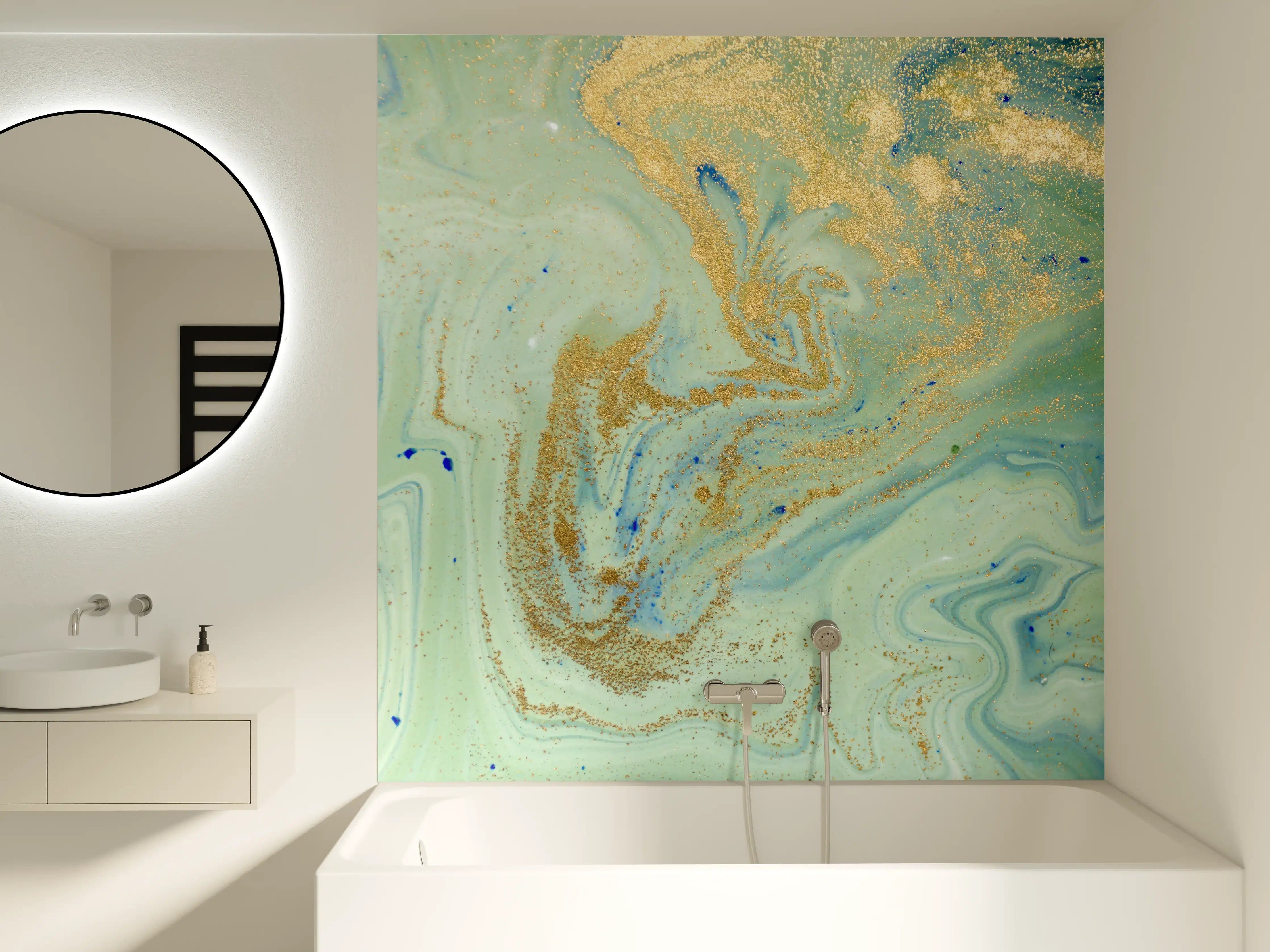 Badewannen-Rückwand - Elegant bunte Marmor-Textur mit Goldakzenten