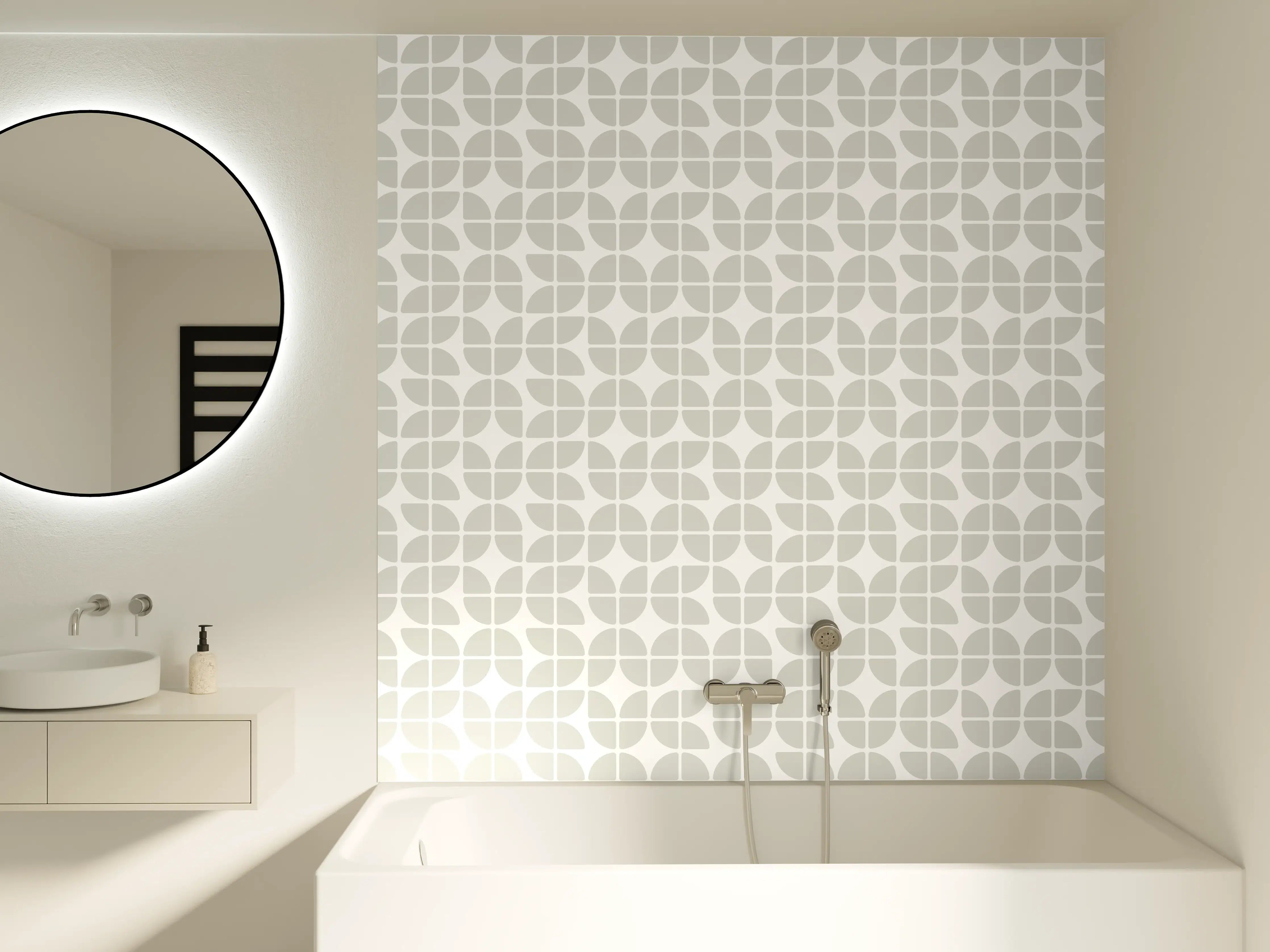 Badewannen-Rückwand - Elegant weißes Muster mit grauer Struktur