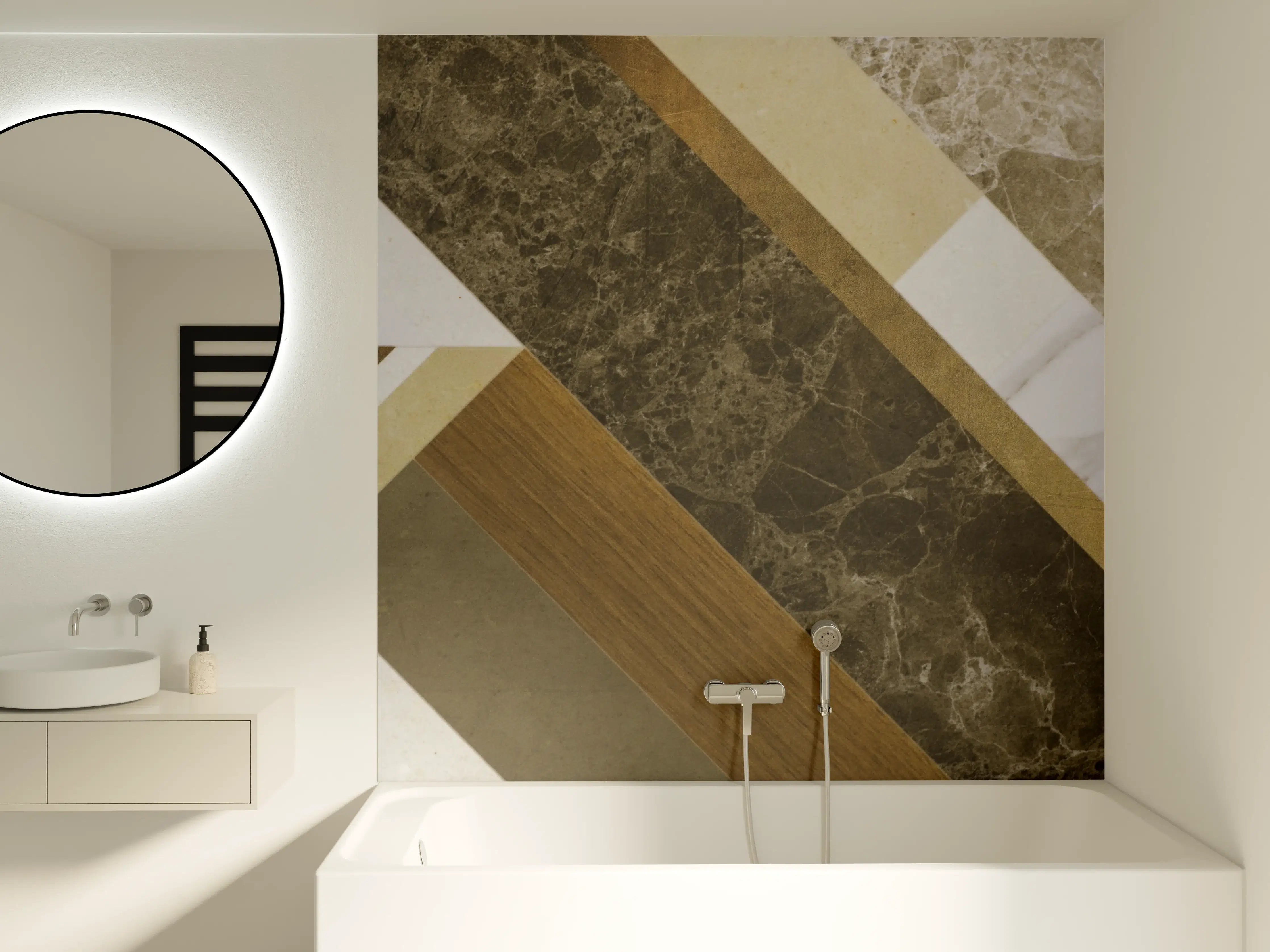 Badewannen-Rückwand - Elegante Fliesenoptik in Erdtönen