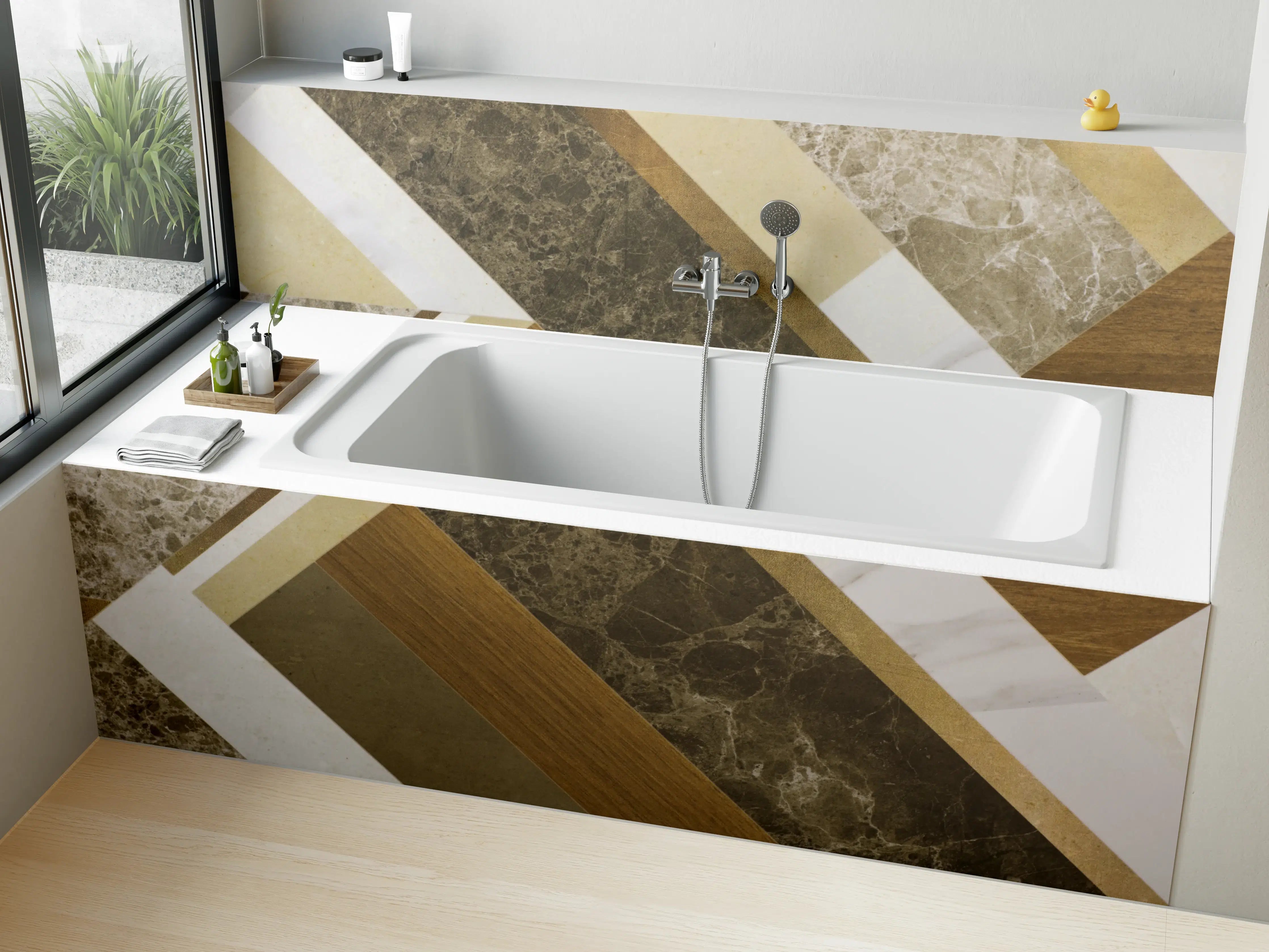 Badewannen-Rückwand - Elegante Fliesenoptik in Erdtönen