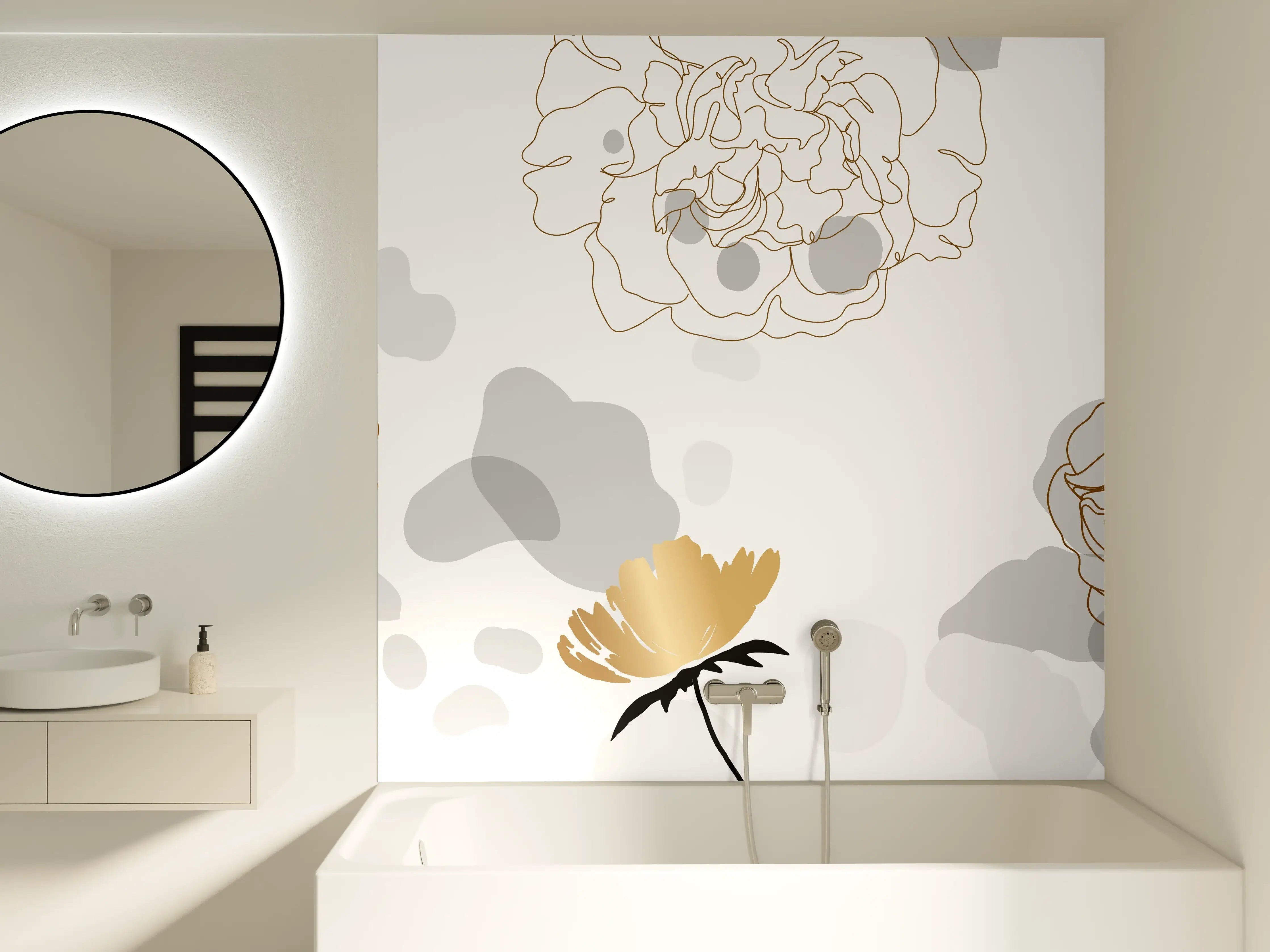 Badewannen-Rückwand - Elegante Gold-Grau Floral Kunst