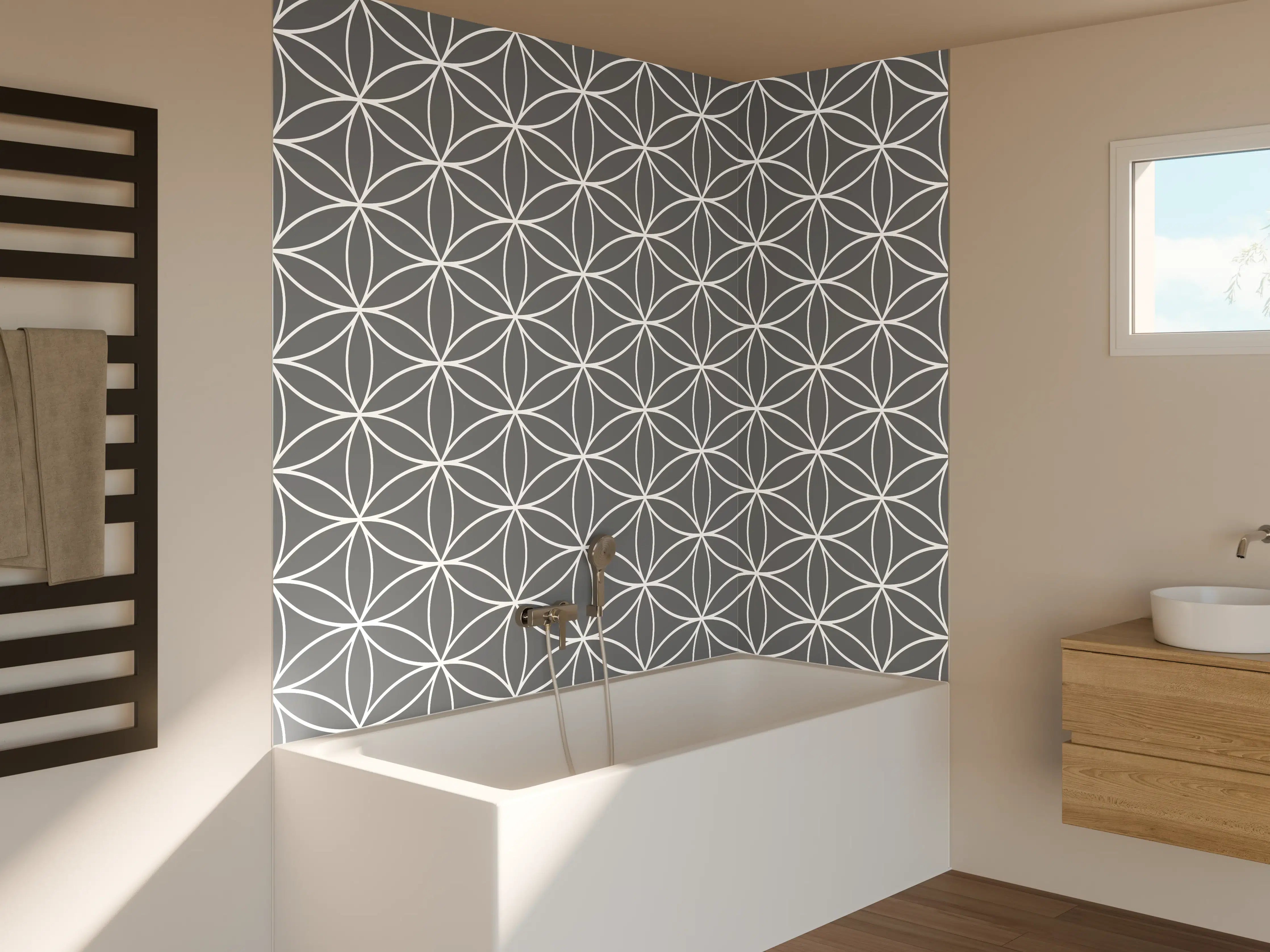 Badewannen-Rückwand - Elegante Graugraue Wandkunst