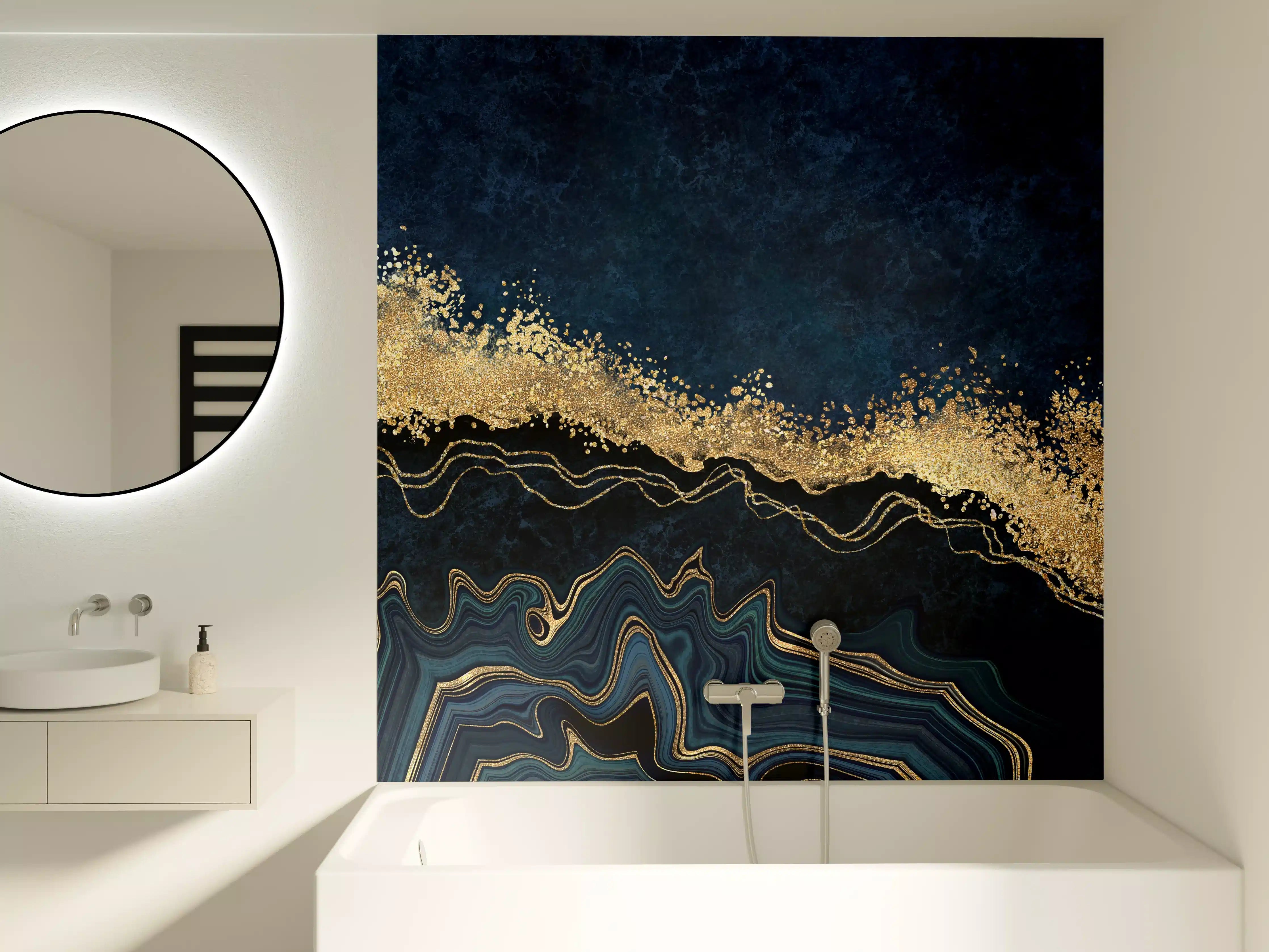 Badewannen-Rückwand - Elegante Marine-Gold-Textur