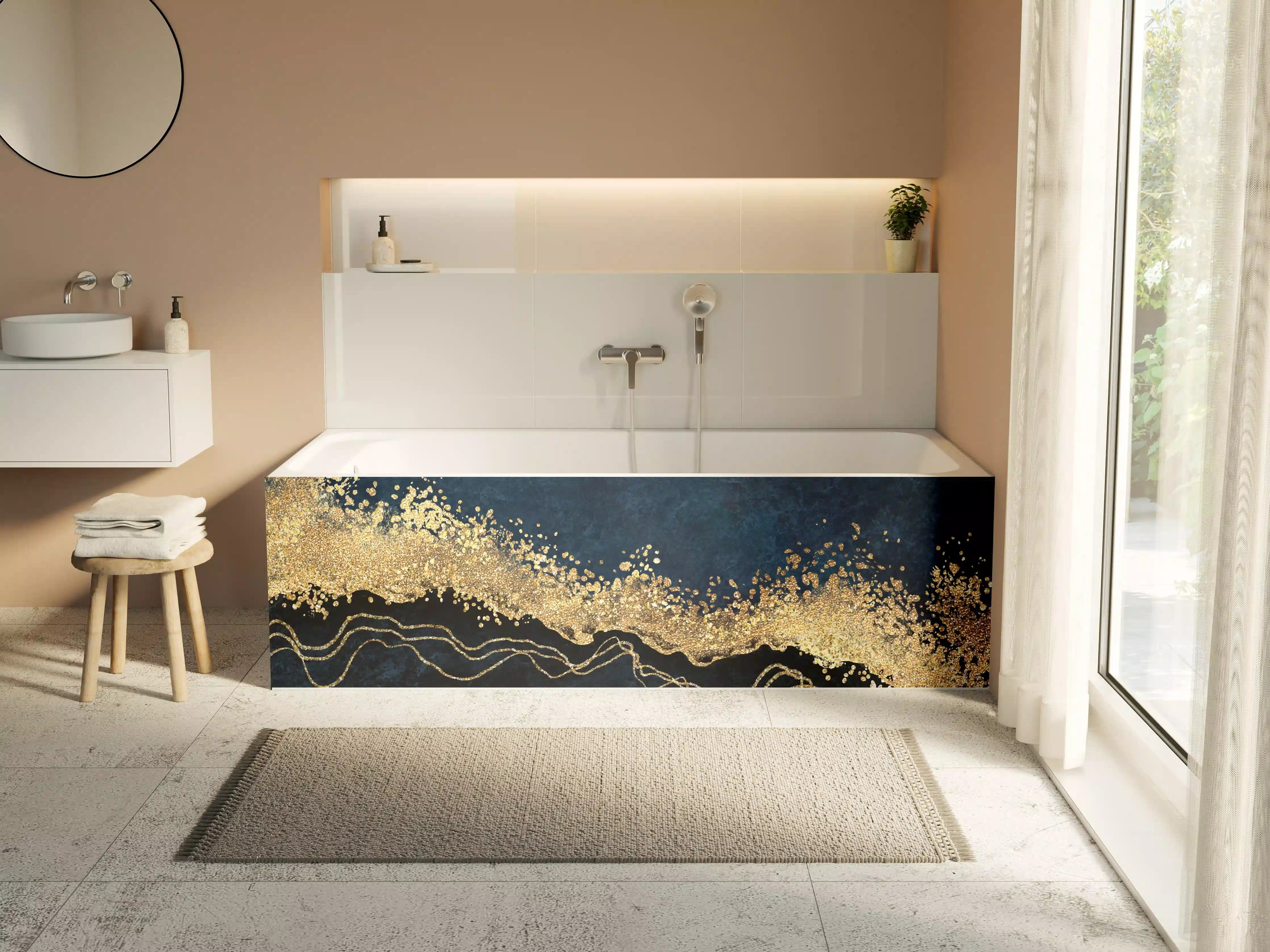 Badewannen-Rückwand - Elegante Marine-Gold-Textur