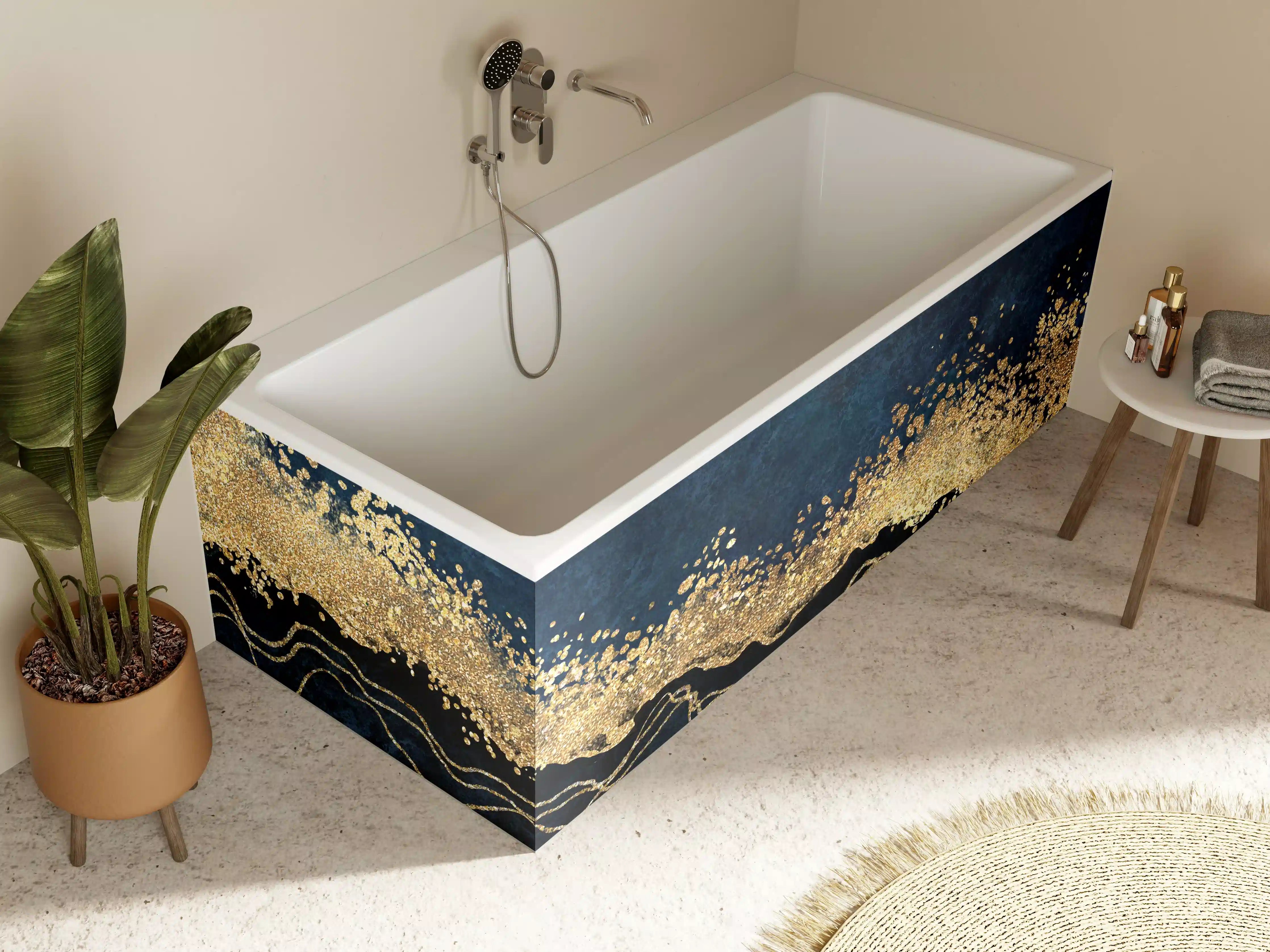 Badewannen-Rückwand - Elegante Marine-Gold-Textur