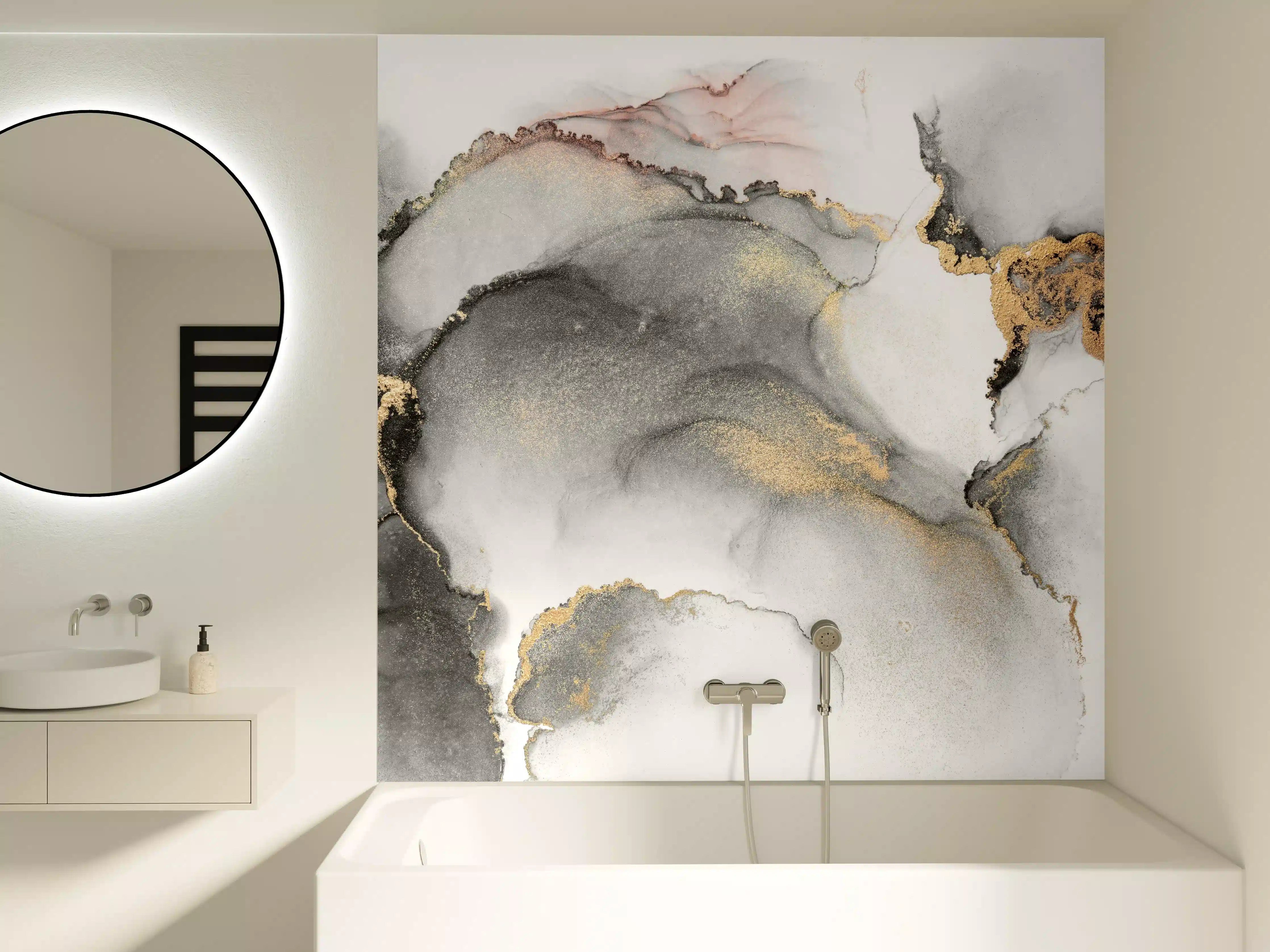 Badewannen-Rückwand - Elegante Schwarz-Grau-Weiß Marmor-Textur