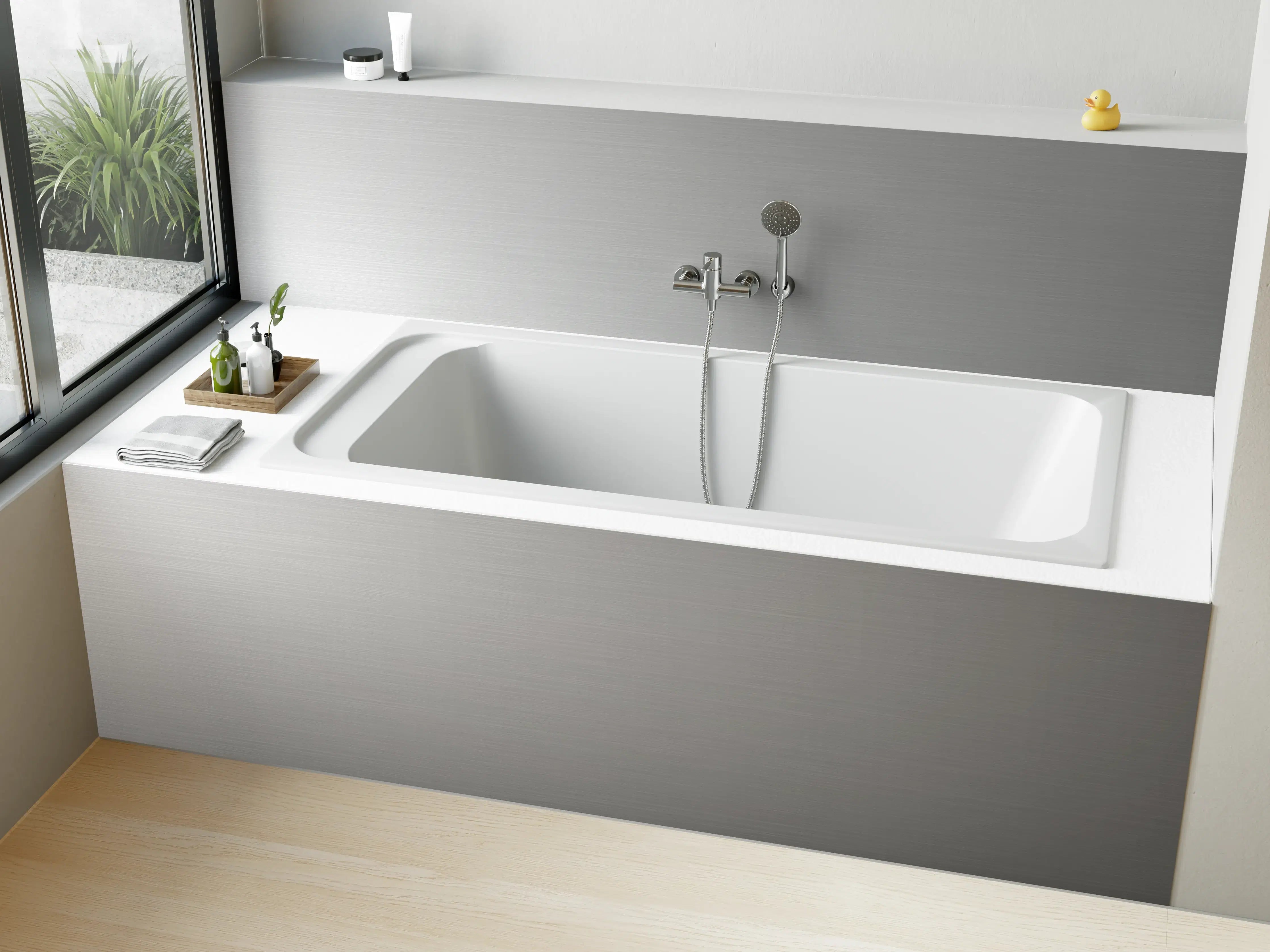 Badewannen-Rückwand - Elegante Silber-Metalltextur