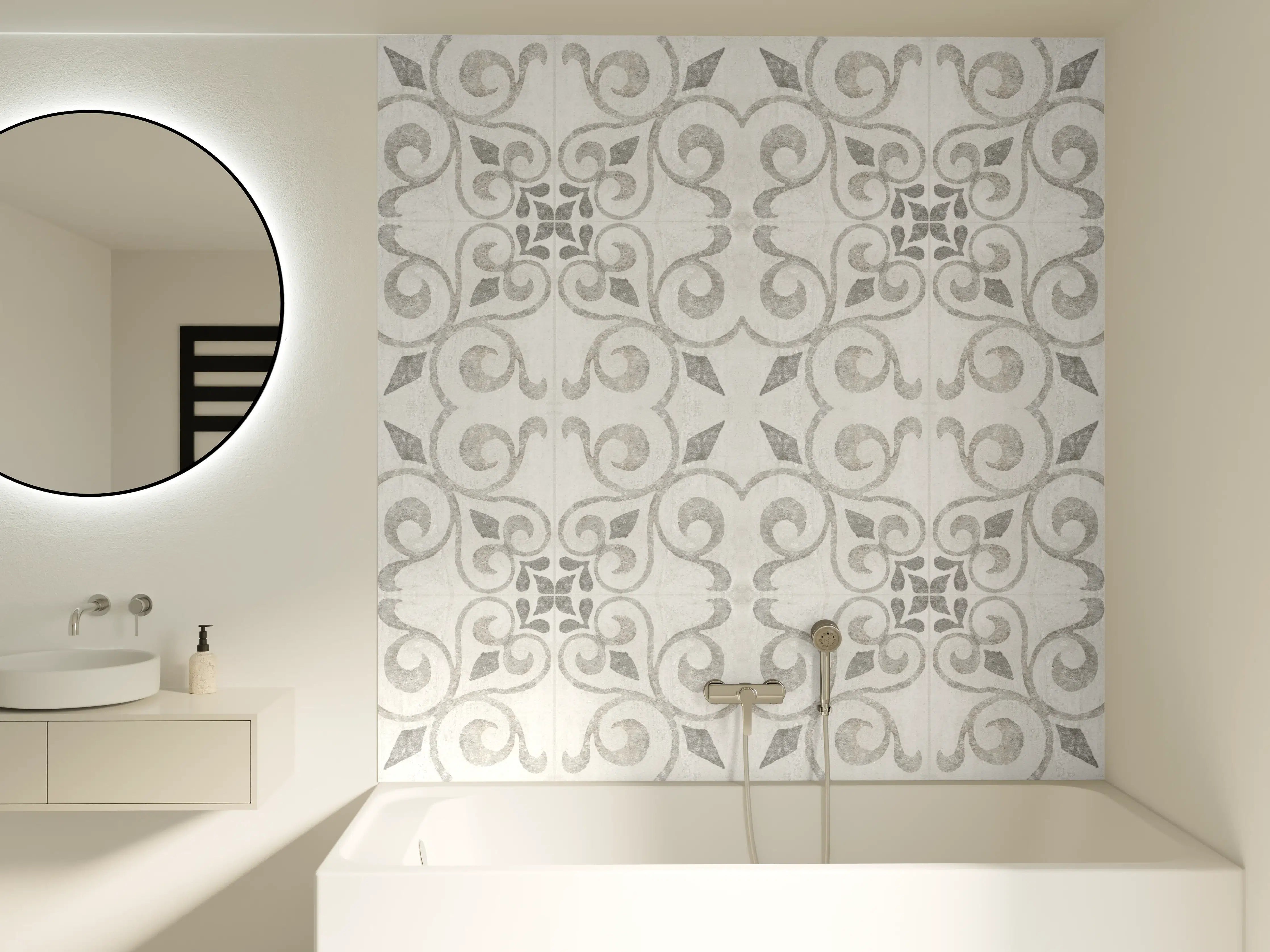 Badewannen-Rückwand - Elegante weiße Vintage Fliesen