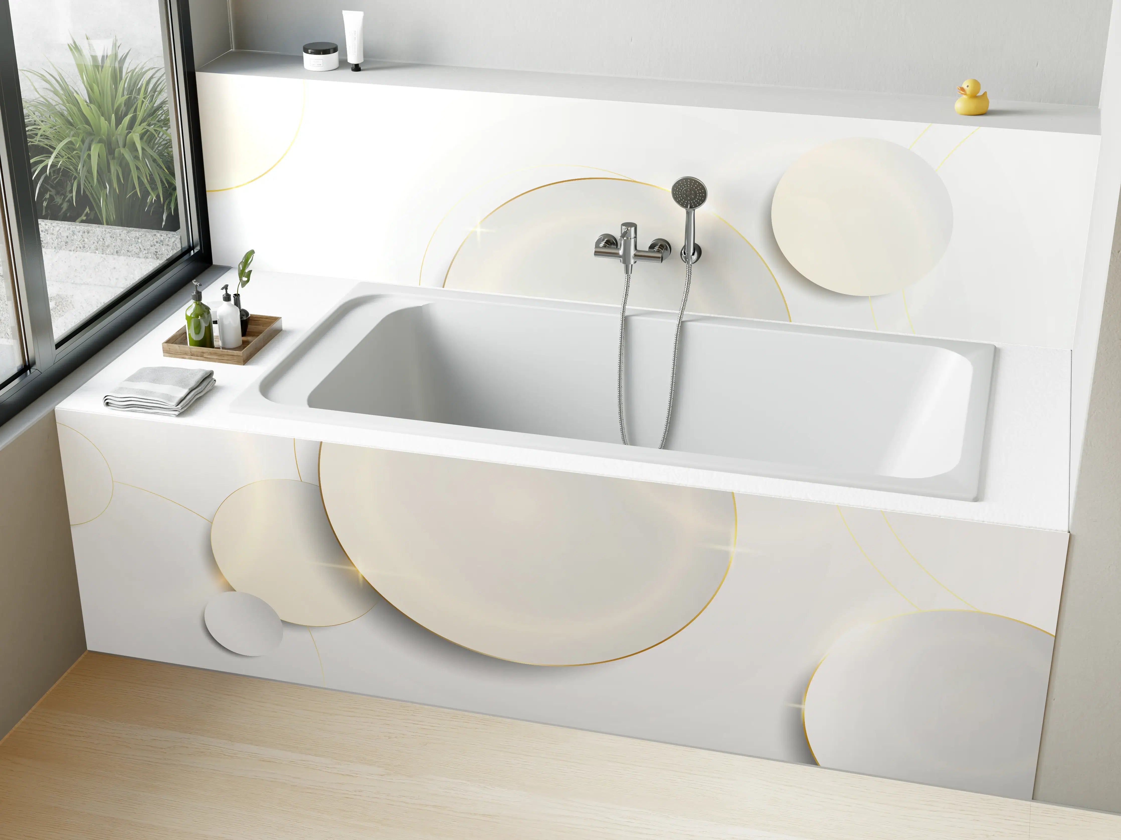 Badewannen-Rückwand - Eleganter Weiß-Gold Hintergrund