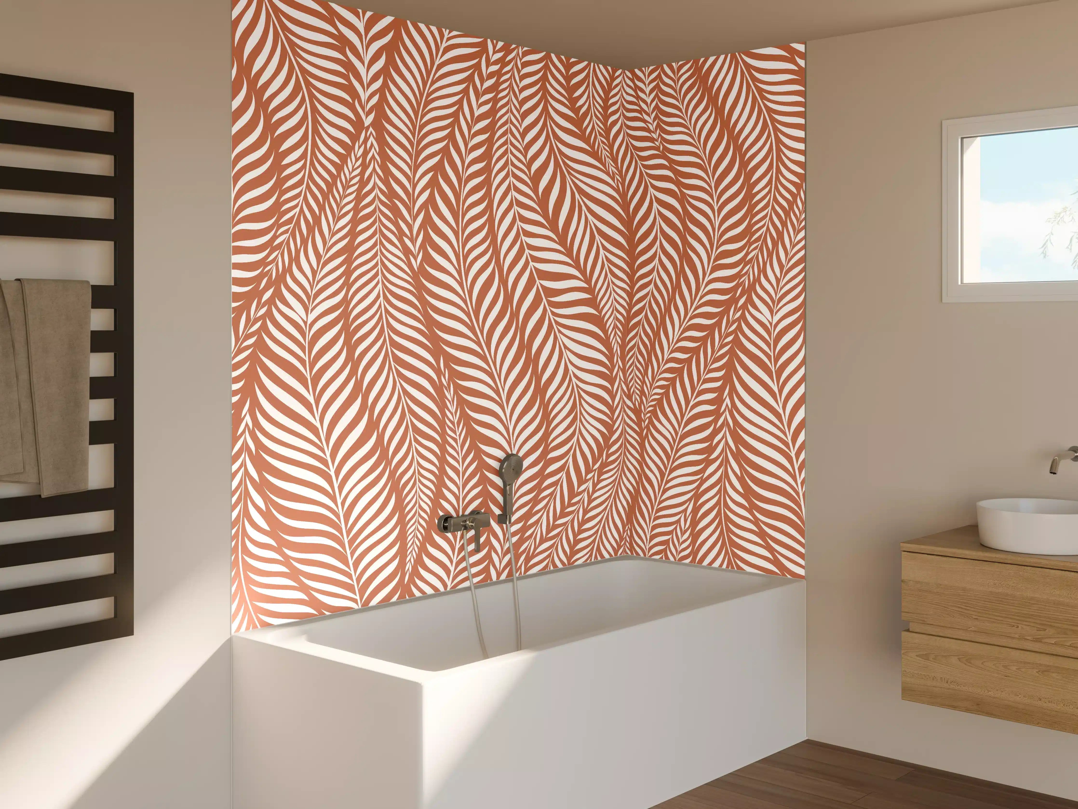 Badewannen-Rückwand - Elegantes Blattmuster in Warmtönen