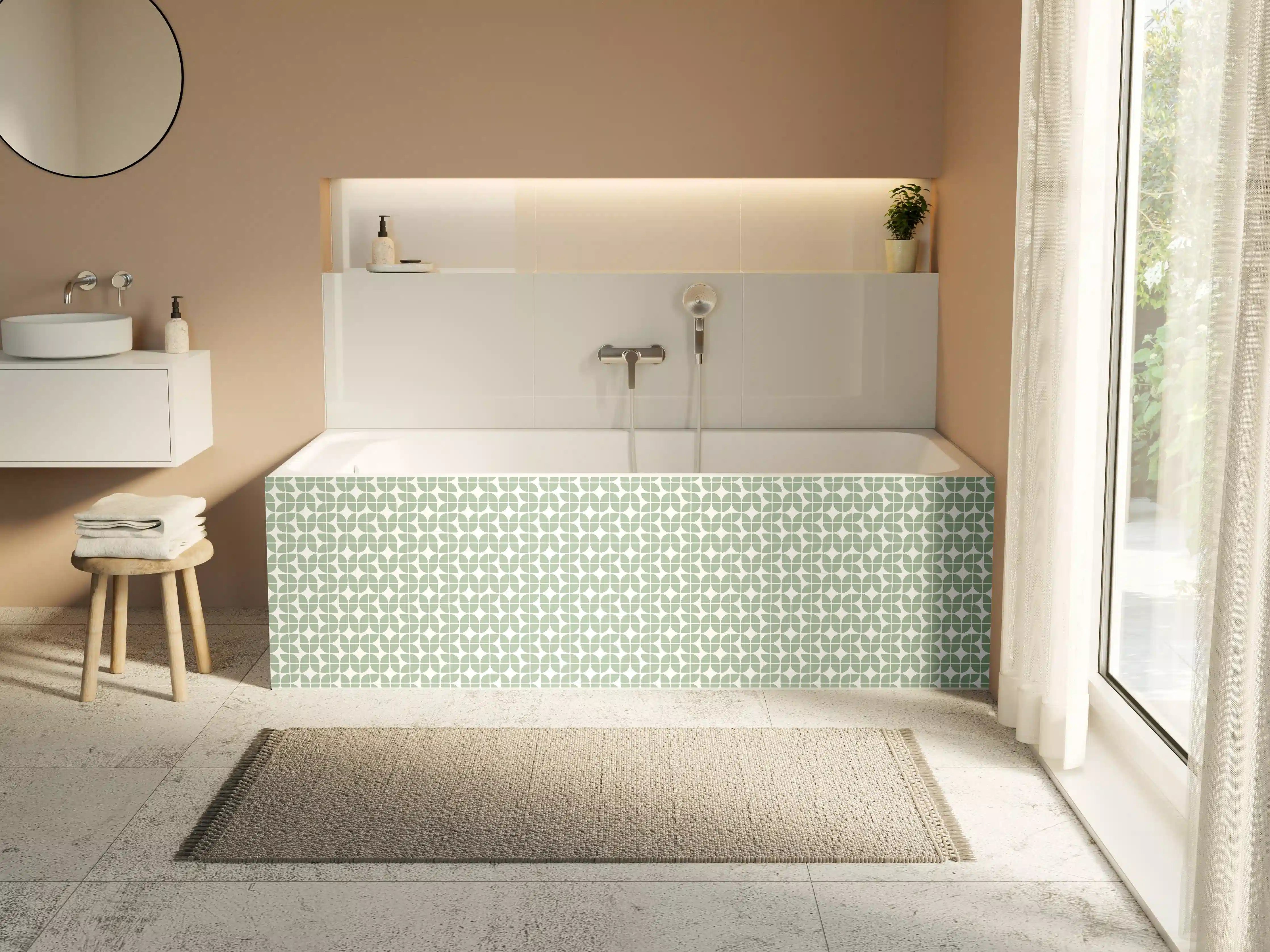 Badewannen-Rückwand - Elegantes Muster mit Hellgrünen Details