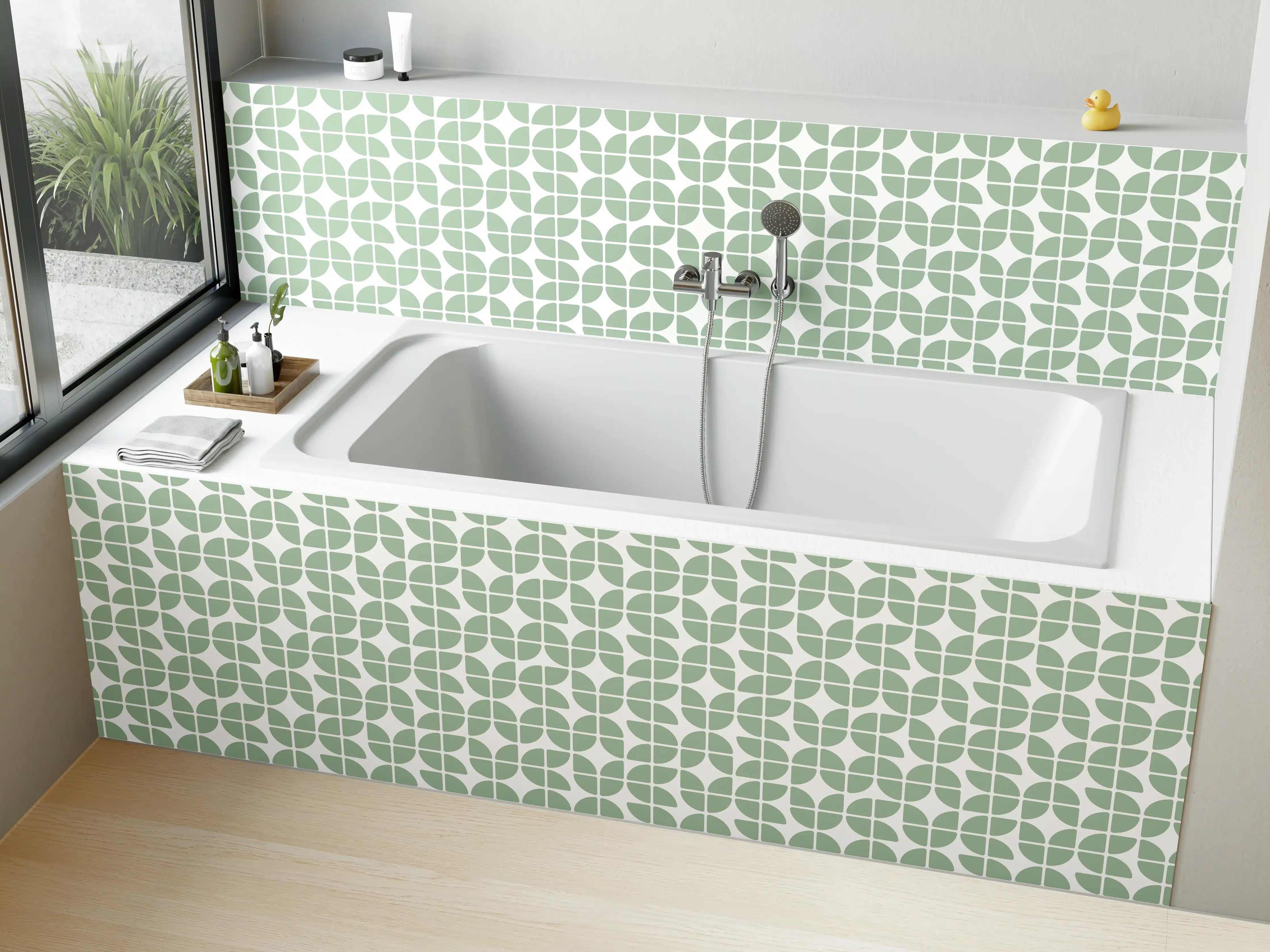 Badewannen-Rückwand - Elegantes Muster mit Hellgrünen Details