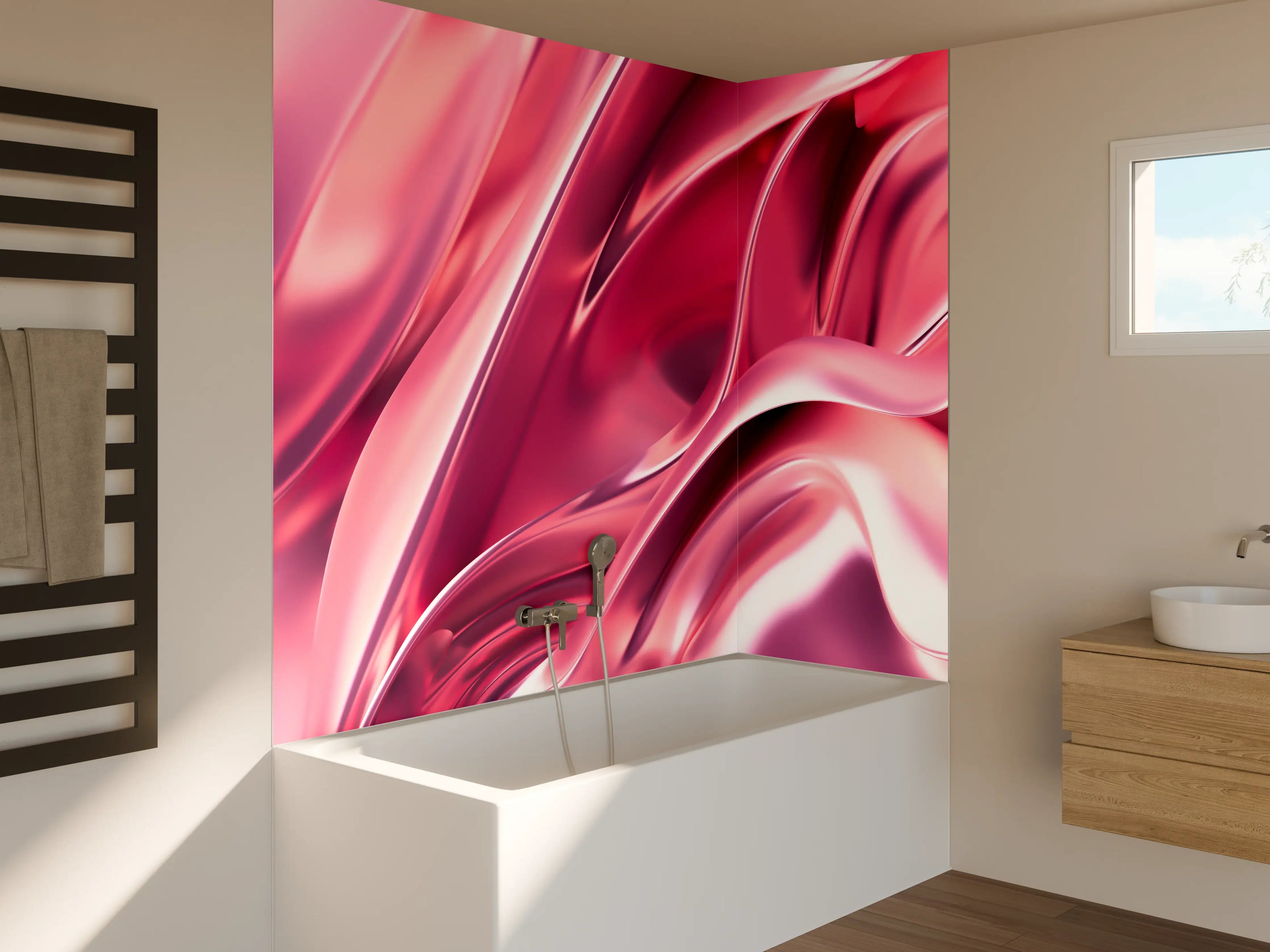 Badewannen-Rückwand - Elegantes Rosa Satin-Finish