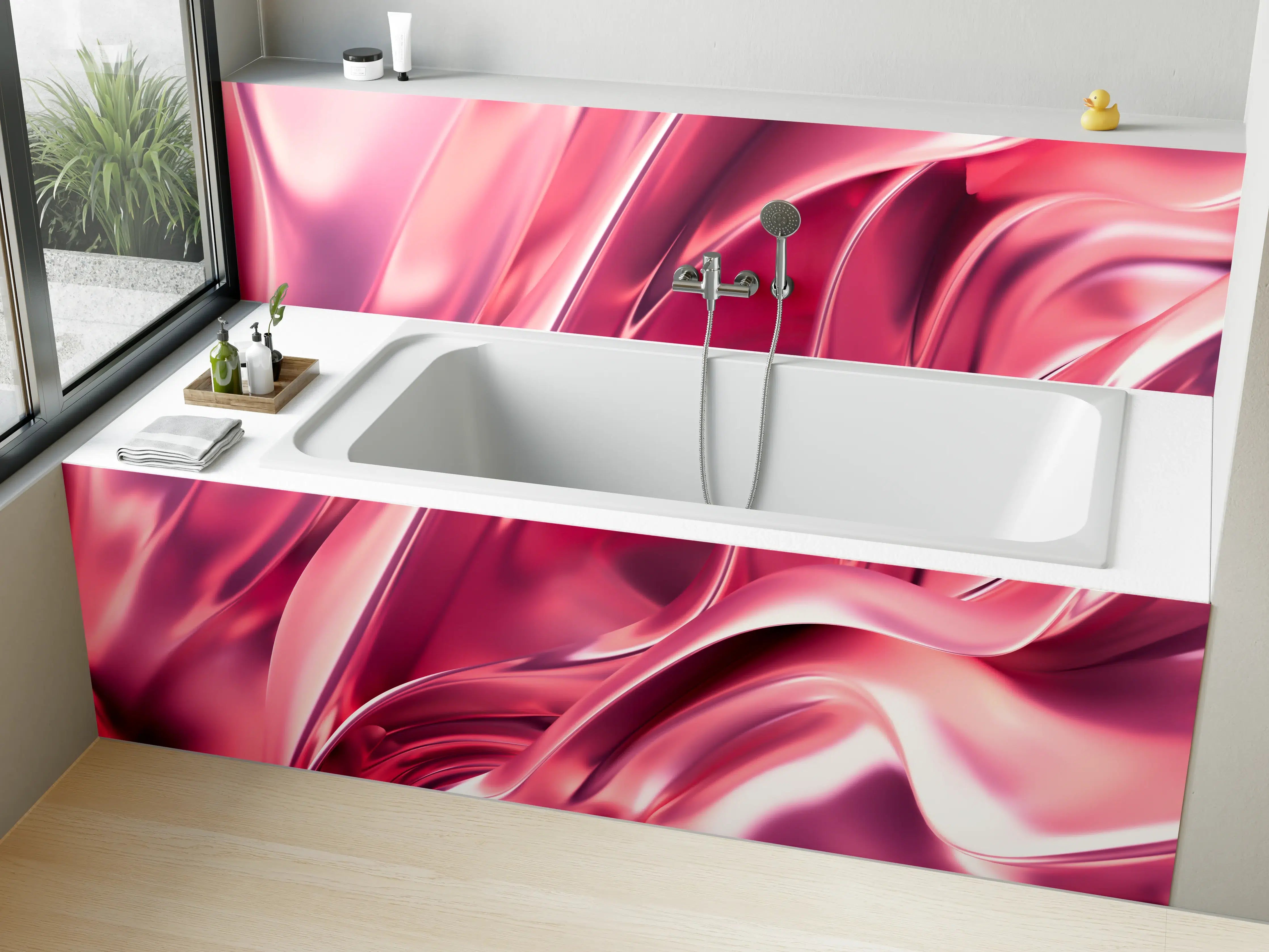 Badewannen-Rückwand - Elegantes Rosa Satin-Finish