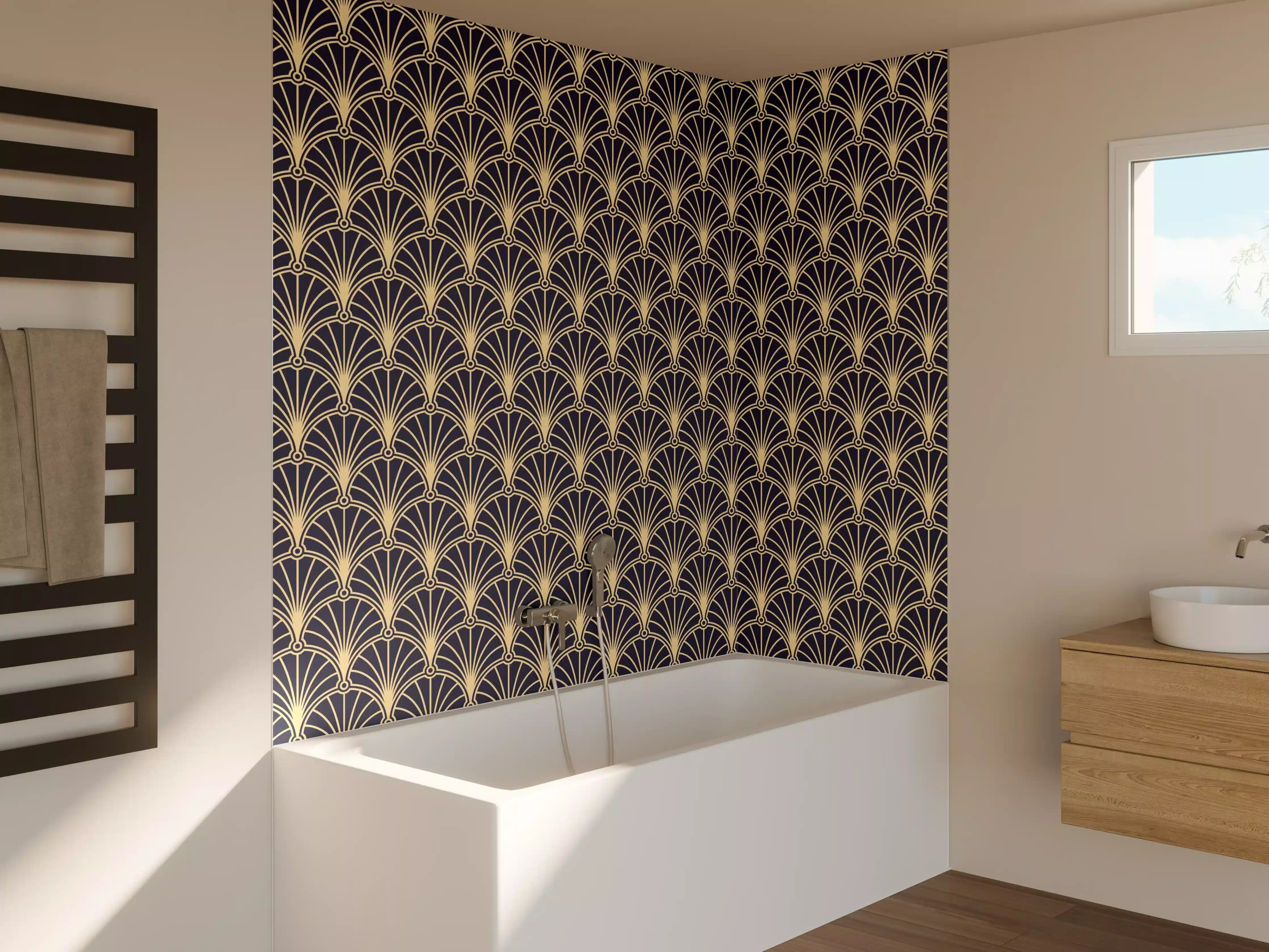 Badewannen-Rückwand - Elegantes anthrazitfarbenes Designer-Muster