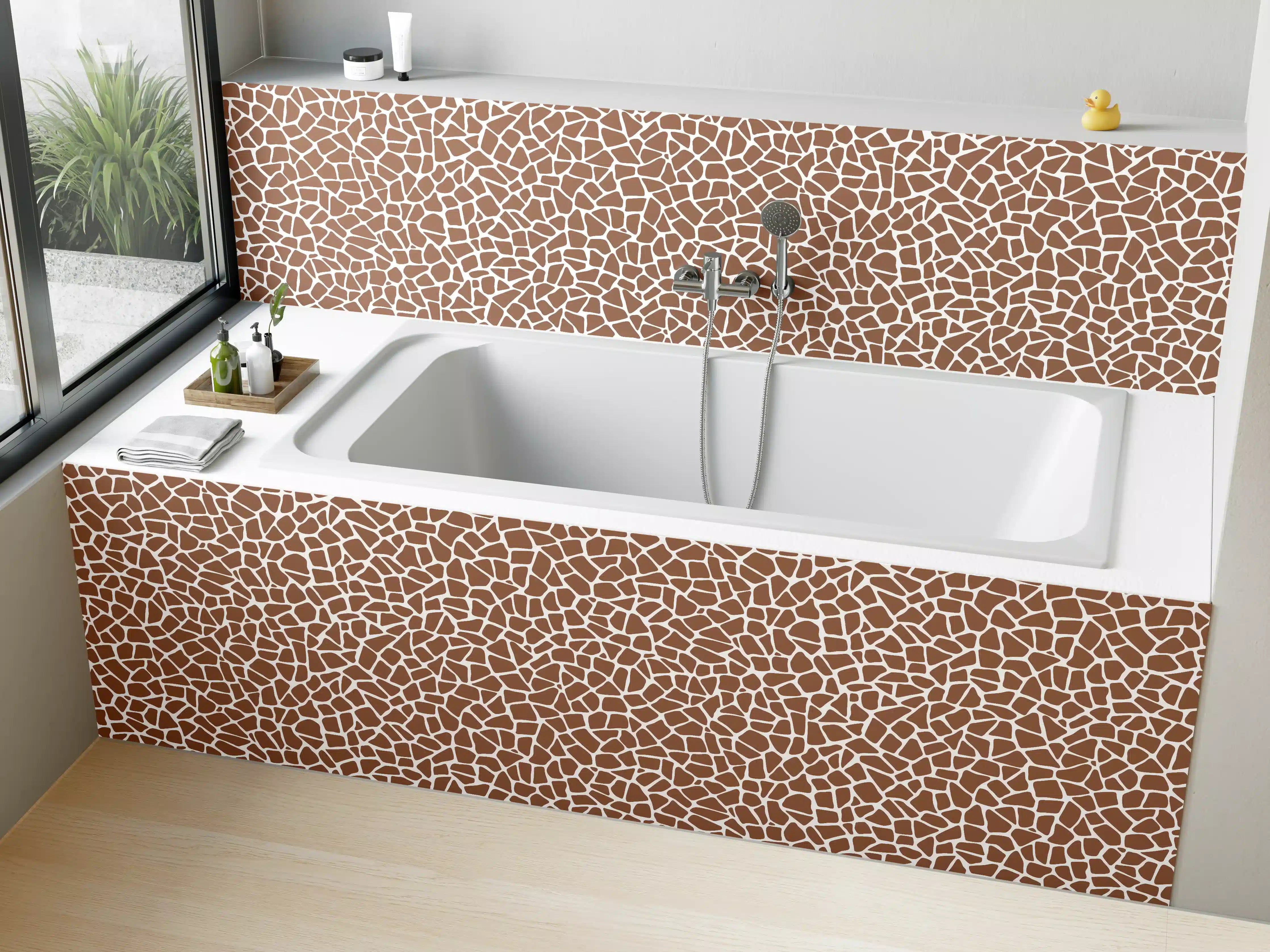 Badewannen-Rückwand - Elegantes braunes Mosaik mit feinen Linien