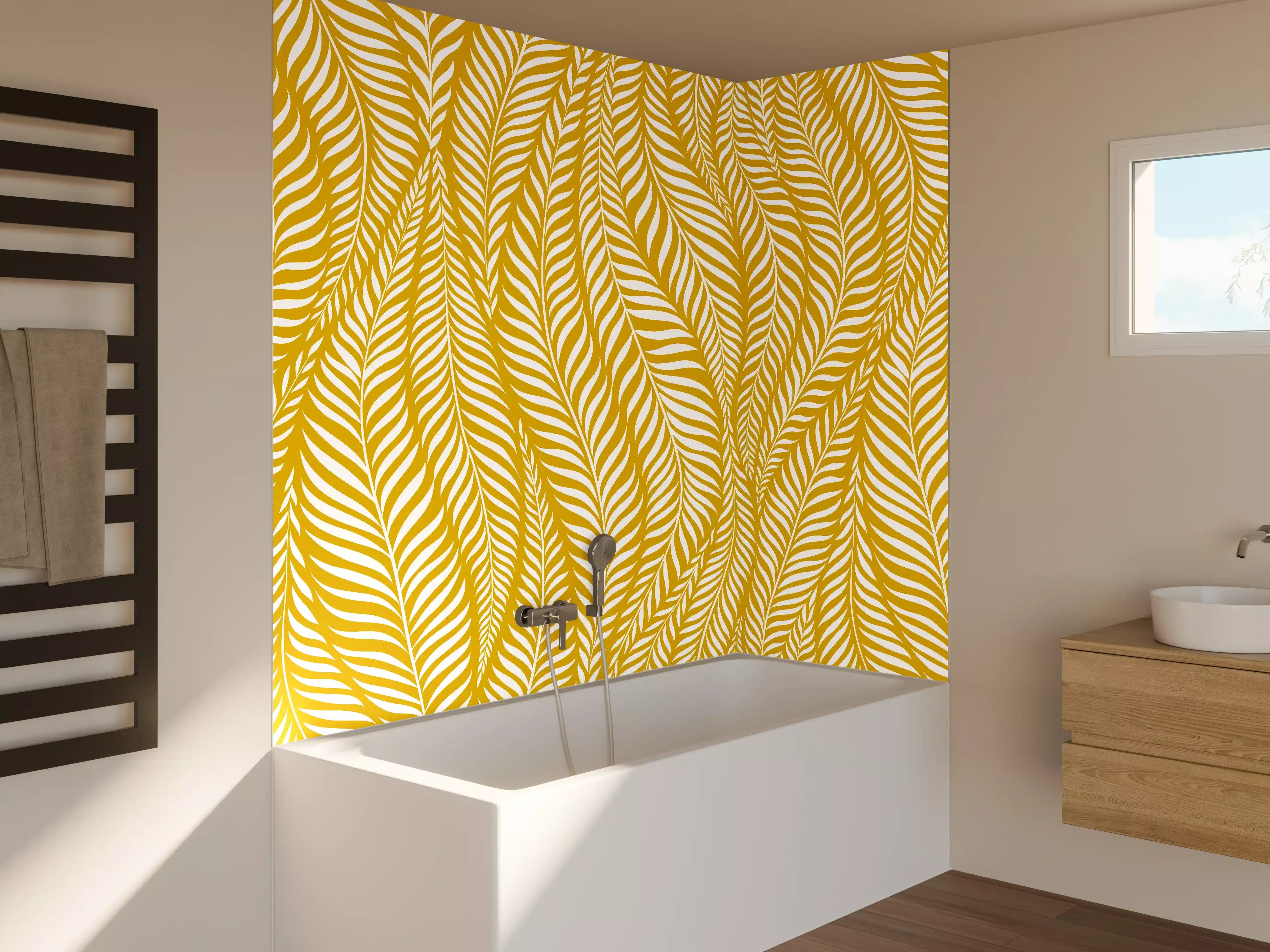 Badewannen-Rückwand - Elegantes goldenes Blattmuster