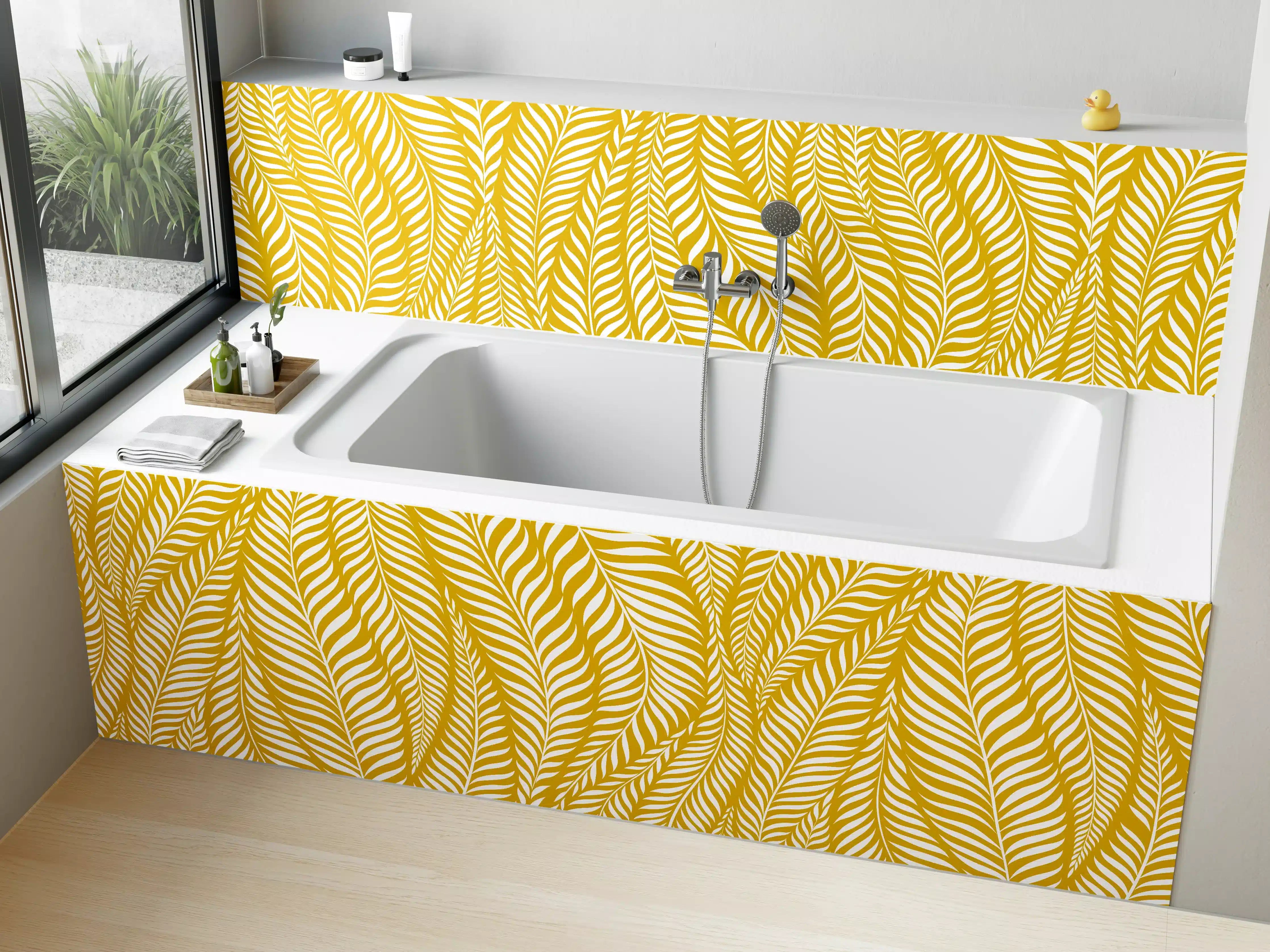 Badewannen-Rückwand - Elegantes goldenes Blattmuster