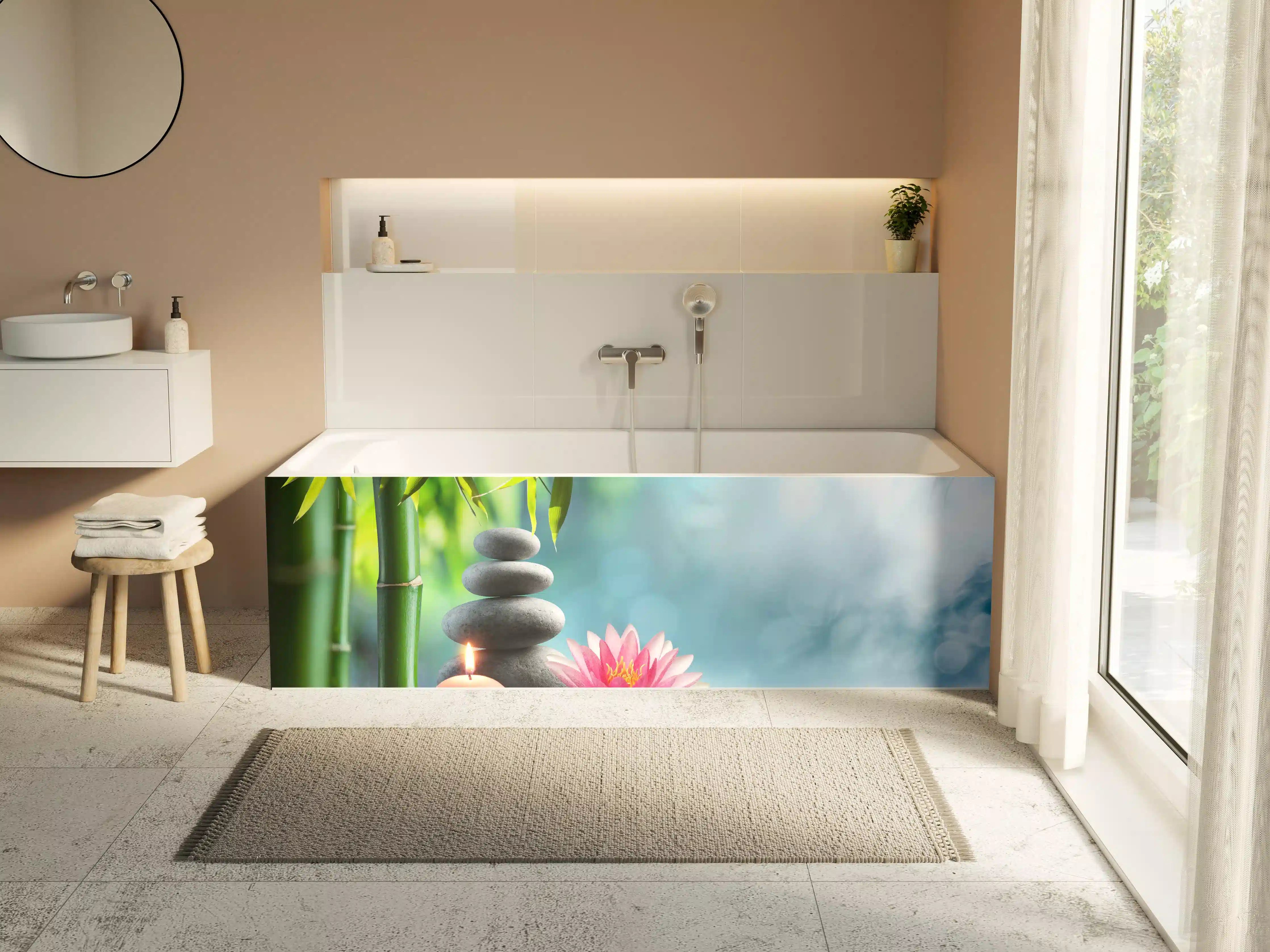 Badewannen-Rückwand - Entspannung mit Lotus & Bambus