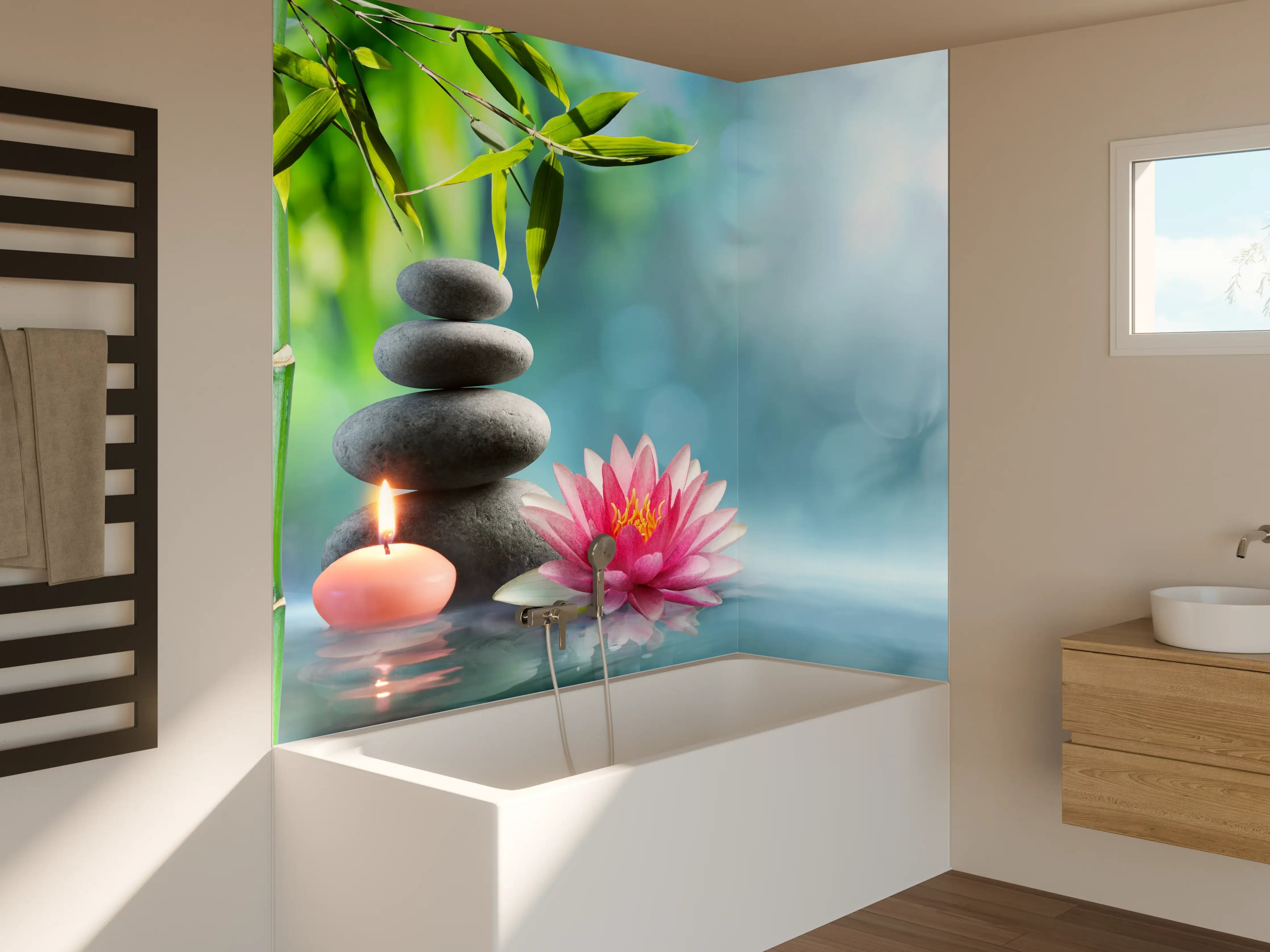 Badewannen-Rückwand - Entspannung mit Lotus & Bambus