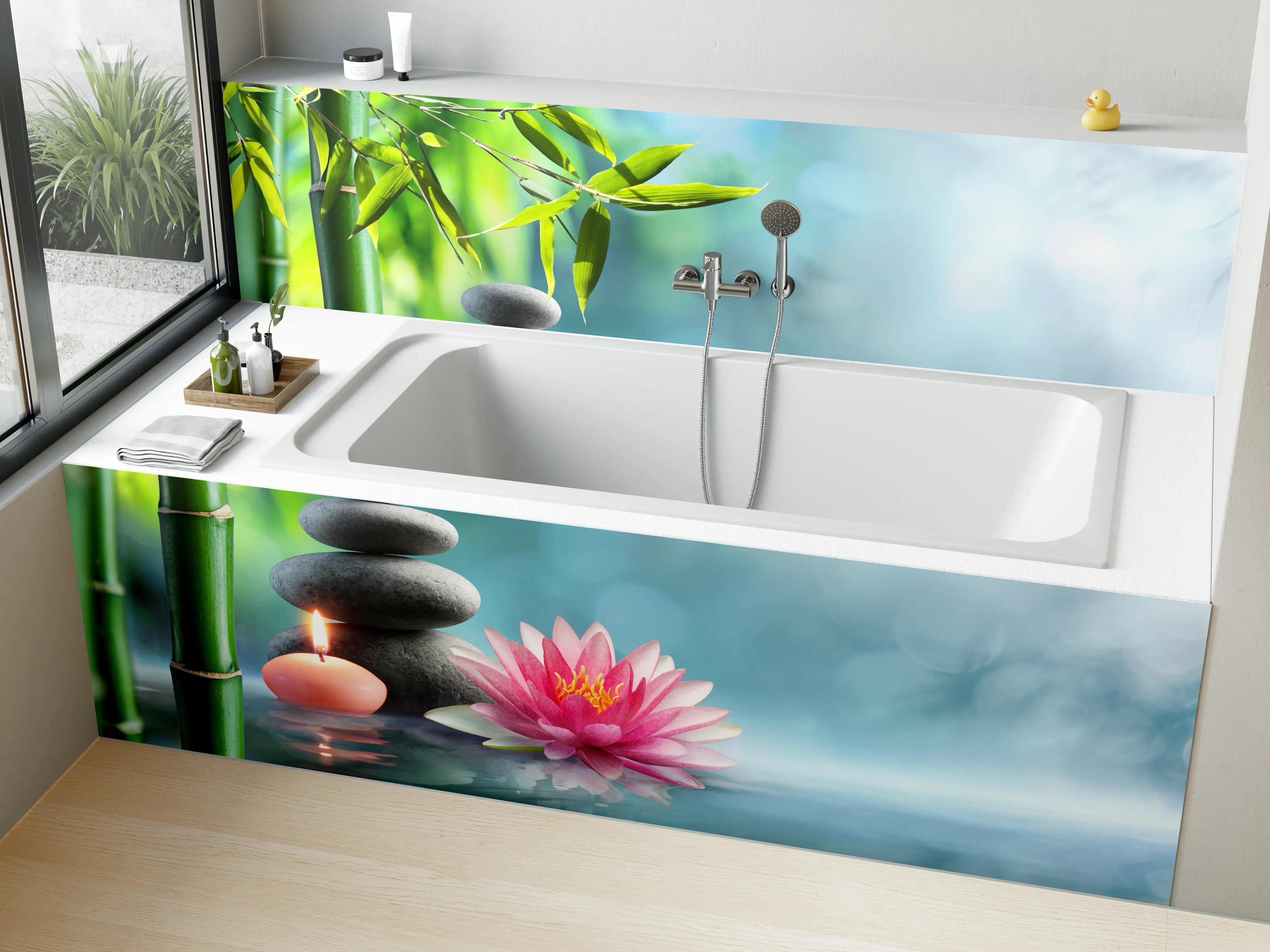Badewannen-Rückwand - Entspannung mit Lotus & Bambus