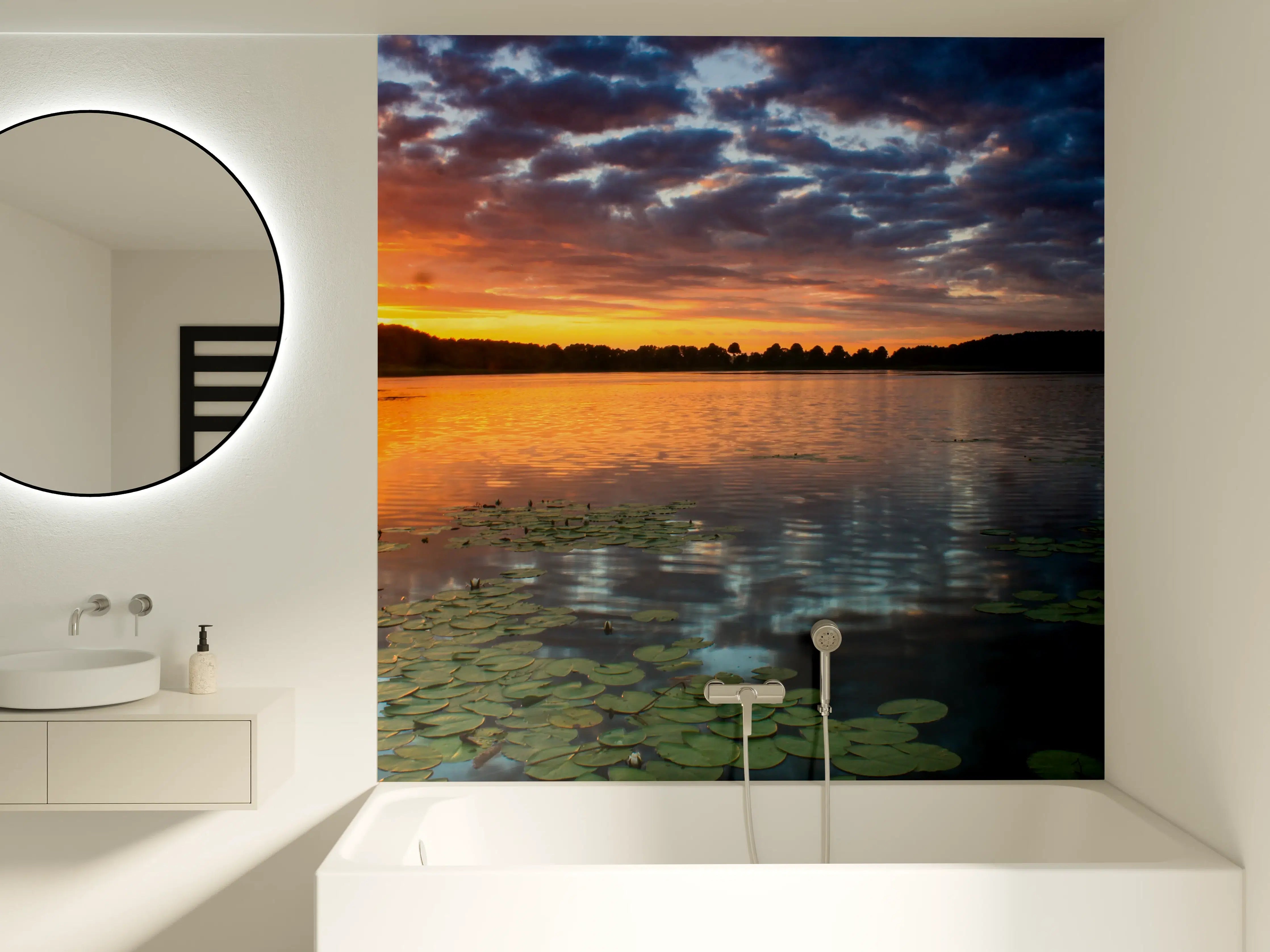 Badewannen-Rückwand - Epischer Sonnenuntergang über See