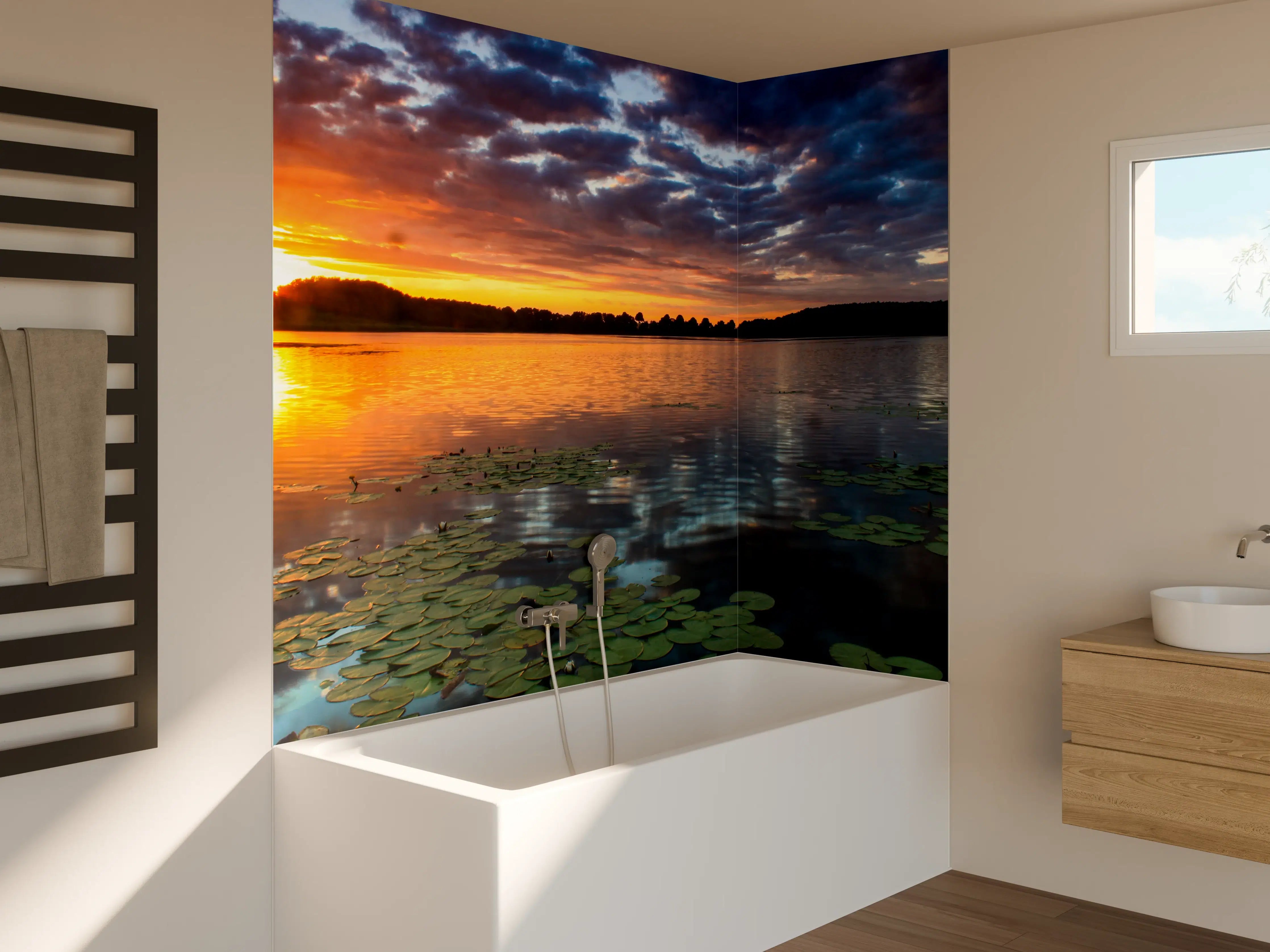 Badewannen-Rückwand - Epischer Sonnenuntergang über See